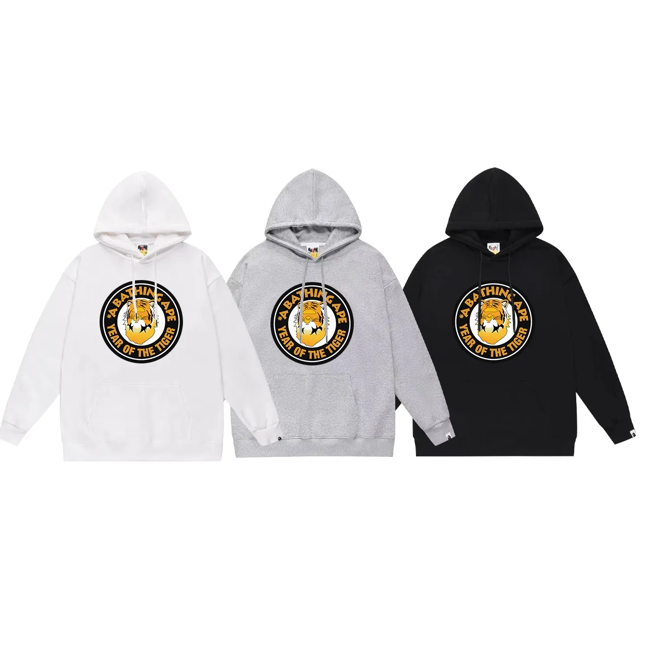 Model No. SC637#terry p160 plus velvet p180💰 (top version) BAPE SS22 Year of the Tiger limited medal print hooded sweatshirt Made of 380g large terry 430g silver fox velvet (drop shoulder large version) fabric, soft and non-pilling, imported environmentally friendly printing glue, bright and three-dimensional pattern, quality 💥Same style for men and women. The upper body is trendy. Color: black white gray Size: S M L XL XXL