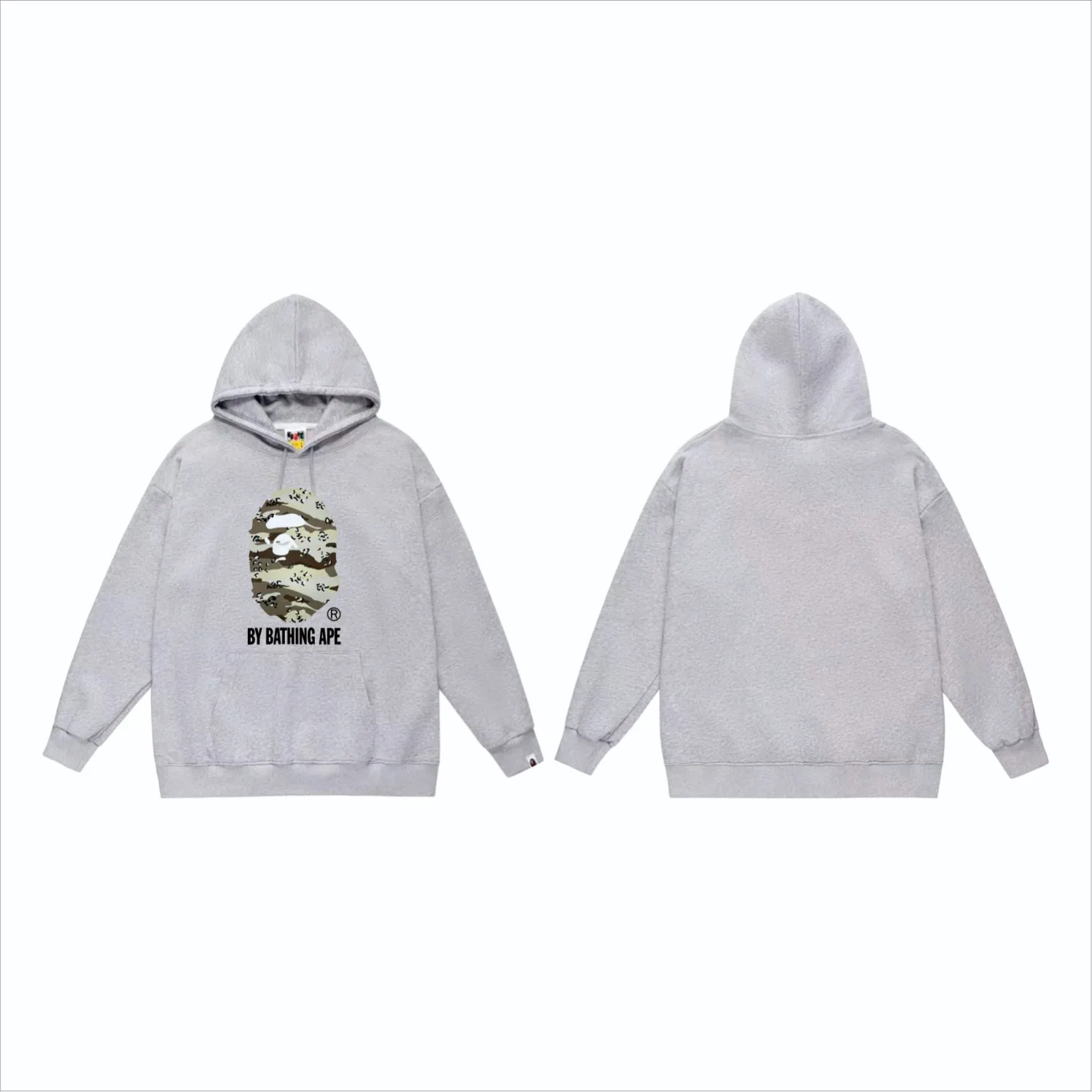 P160 model number SC842# terry 80 plus velvet 90 (top version) BAPE desert ape head letter print hooded sweatshirt Made of 380g large terry (drop shoulder large version) fabric, soft and non-pilling texture, imported environmentally friendly printing glue, bright and three-dimensional pattern, quality 💥Same style for men and women. The upper body is trendy. Color: black and yellow, white and yellow, gray and yellow, black and gray, white and gray, gray and gray. Size: S M L XL XXL