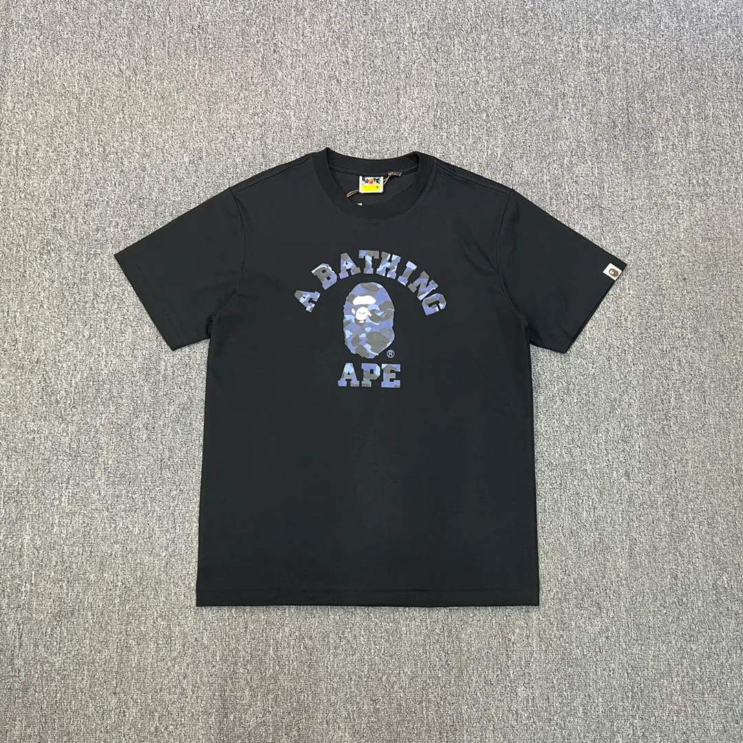 💰140 BAPE camouflage ape head letter printed short-sleeved T-shirt 270g weight linen cotton fabric Couple style: S-XXL [white blue black blue white purple black purple white red black red]