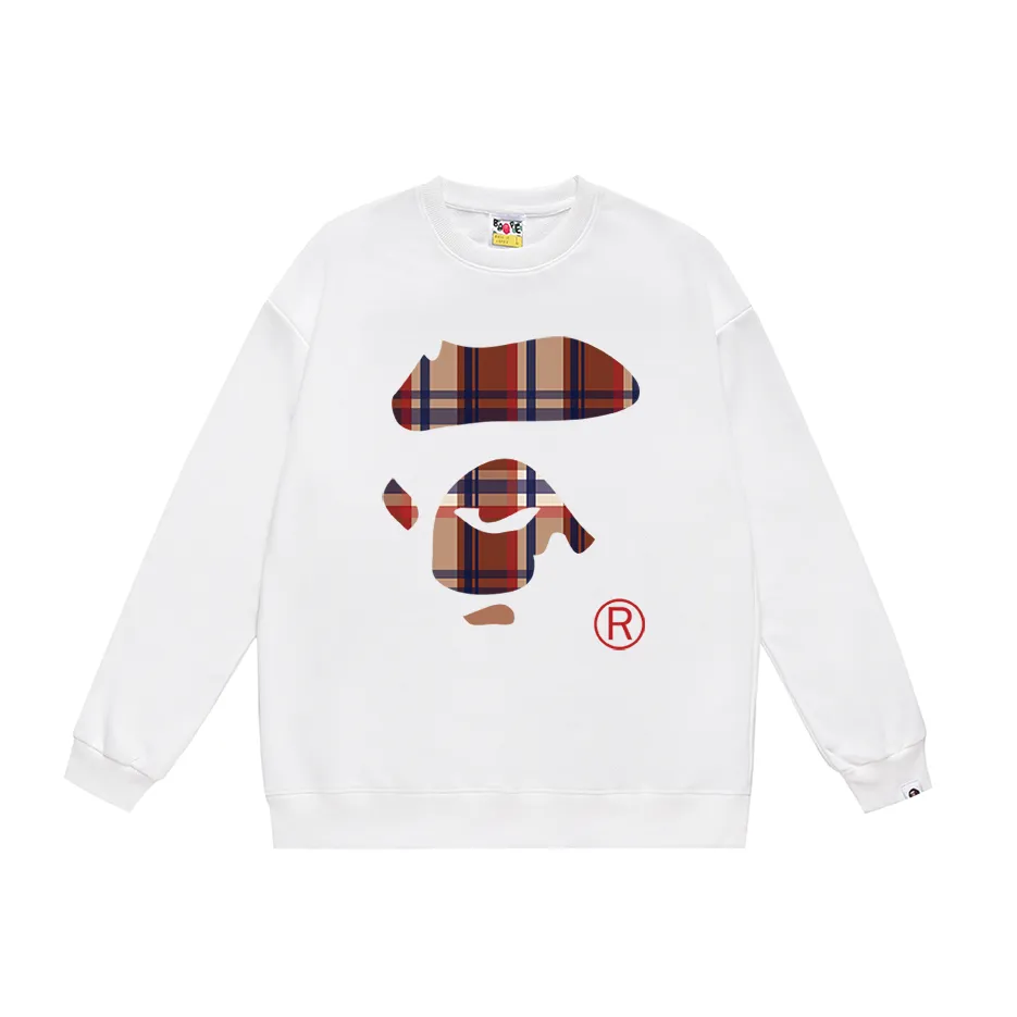 P150 model number SC492# terry 75 plus velvet 80 (top version) BAPE plaid ape face letter pattern printed round neck sweatshirt Made of 350g large terry (drop shoulder large version) fabric, soft texture and no pilling Imported environmentally friendly printing glue The pattern is bright and three-dimensional Quality 💥Same style for men and women The upper body is trendy Color: black white gray Size: S M L XL XXL