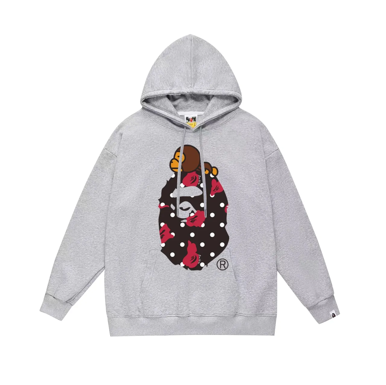 Model No. SC681# terry p160 plus velvet p180💰 (top version) BAPE ape-man head polka dot pattern BABY MILO printed hooded sweatshirt. Made of 380g large terry 430g silver fox velvet (drop shoulder large version) fabric. The texture is soft and non-pilling. Imported environmentally friendly printing glue. The pattern is bright and three-dimensional. Quality💥Same style for men and women. The upper body is trendy. Color: black white gray Size: S M L XL XXL