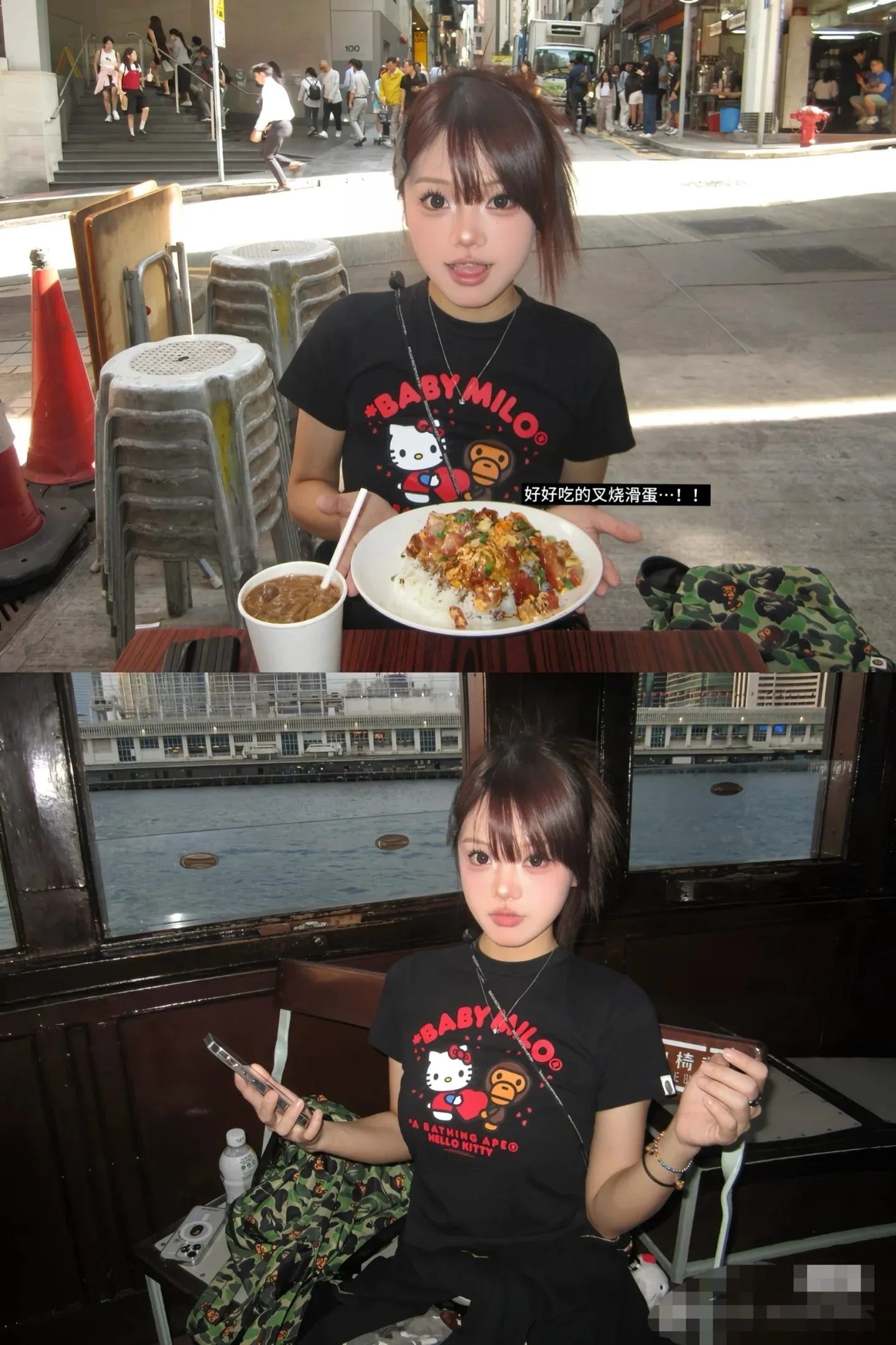 P110 001105 bape x HelloKitty joint printed short-sleeved T-shirt, same style for men and women, size smlxlxxl, black