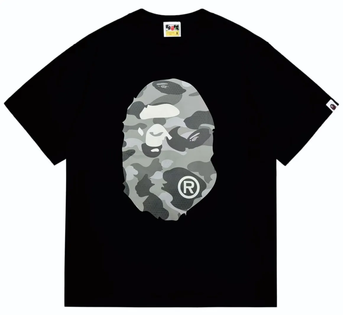 SC252#p110💰 (Top version) BAPE honeycomb camouflage letters great ape head double-sided printed T-shirt. Made of 260 grams of high-quality high-weave pure cotton fabric. Double yarn combed, soft texture and no pilling. Imported environmentally friendly printing glue. The pattern is bright and three-dimensional. The quality is the same for men and women. The upper body is trendy. Color: black and blue, white and blue, black and gray, white and gray. Size: S M L XL XXL