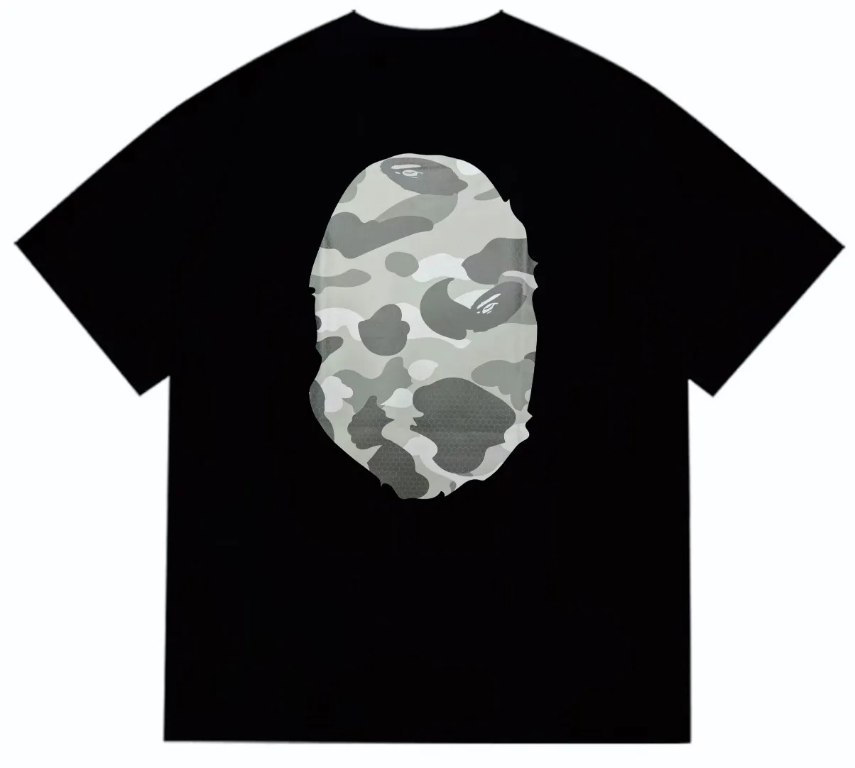 SC252#p110💰 (Top version) BAPE honeycomb camouflage letters great ape head double-sided printed T-shirt. Made of 260 grams of high-quality high-weave pure cotton fabric. Double yarn combed, soft texture and no pilling. Imported environmentally friendly printing glue. The pattern is bright and three-dimensional. The quality is the same for men and women. The upper body is trendy. Color: black and blue, white and blue, black and gray, white and gray. Size: S M L XL XXL
