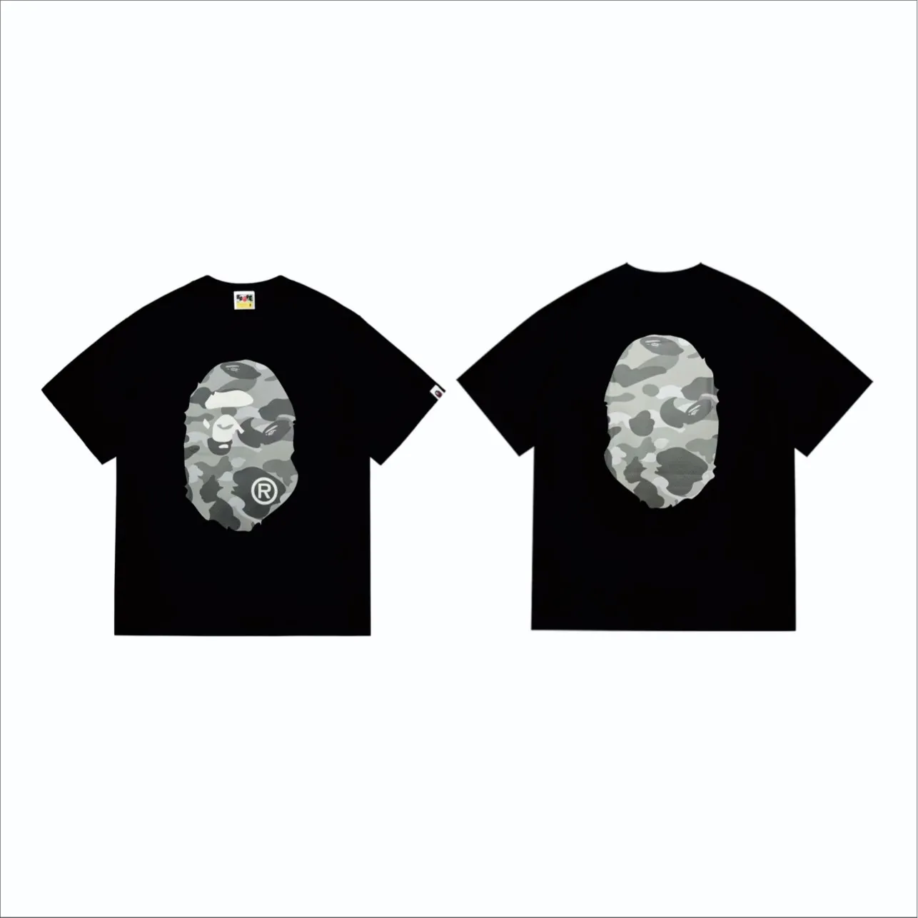 SC252#p110💰 (Top version) BAPE honeycomb camouflage letters great ape head double-sided printed T-shirt. Made of 260 grams of high-quality high-weave pure cotton fabric. Double yarn combed, soft texture and no pilling. Imported environmentally friendly printing glue. The pattern is bright and three-dimensional. The quality is the same for men and women. The upper body is trendy. Color: black and blue, white and blue, black and gray, white and gray. Size: S M L XL XXL