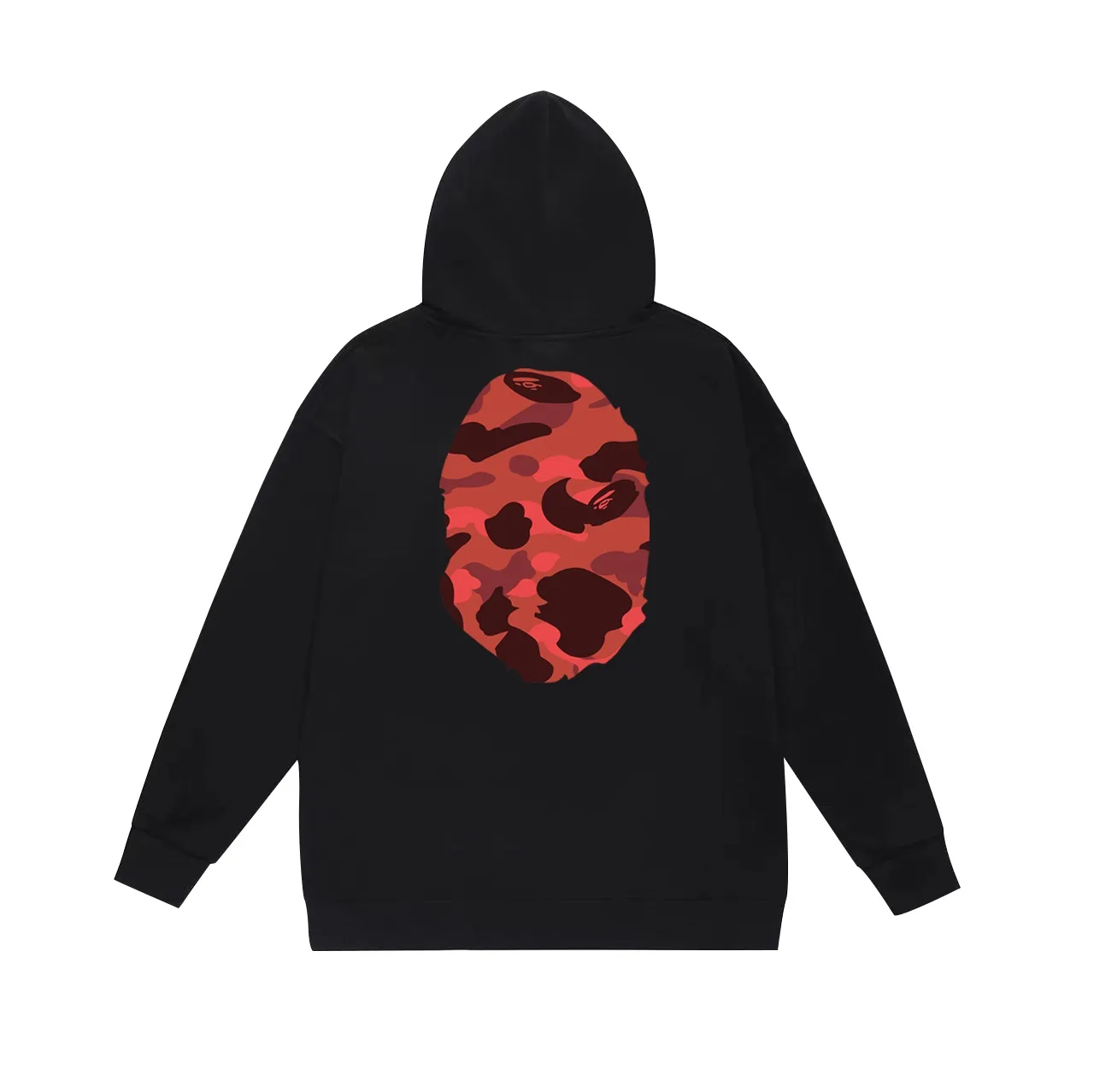 Model number SC660#terry p160 plus velvet p180💰 (top version) BAPE double-sided camouflage ape head print hooded sweatshirt. Made of 380g large terry 430g silver fox velvet (drop shoulder large version) fabric. The texture is soft and non-pilling. Imported environmentally friendly printing glue. The pattern is bright and three-dimensional. Quality💥Same style for men and women. The upper body is trendy. Color: black and red, white and red, gray and red. Size: S M L XL XXL