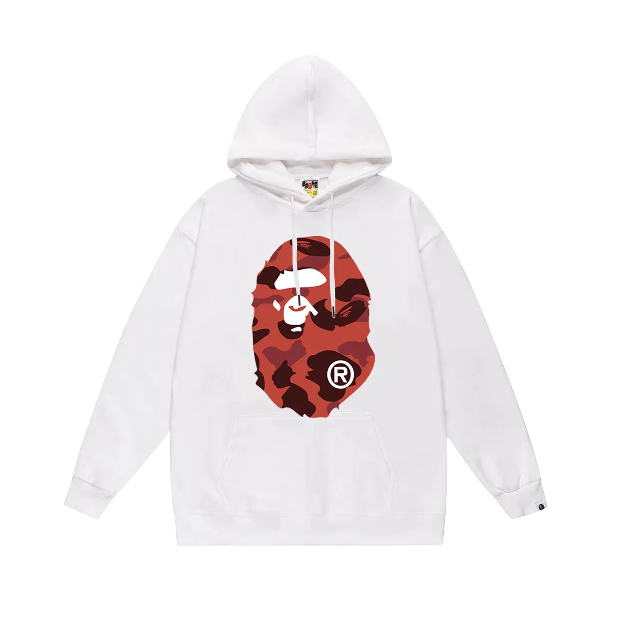 Model number SC660#terry p160 plus velvet p180💰 (top version) BAPE double-sided camouflage ape head print hooded sweatshirt. Made of 380g large terry 430g silver fox velvet (drop shoulder large version) fabric. The texture is soft and non-pilling. Imported environmentally friendly printing glue. The pattern is bright and three-dimensional. Quality💥Same style for men and women. The upper body is trendy. Color: black and red, white and red, gray and red. Size: S M L XL XXL