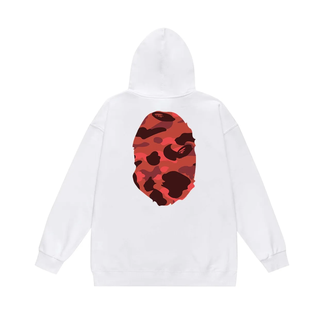 Model number SC660#terry p160 plus velvet p180💰 (top version) BAPE double-sided camouflage ape head print hooded sweatshirt. Made of 380g large terry 430g silver fox velvet (drop shoulder large version) fabric. The texture is soft and non-pilling. Imported environmentally friendly printing glue. The pattern is bright and three-dimensional. Quality💥Same style for men and women. The upper body is trendy. Color: black and red, white and red, gray and red. Size: S M L XL XXL