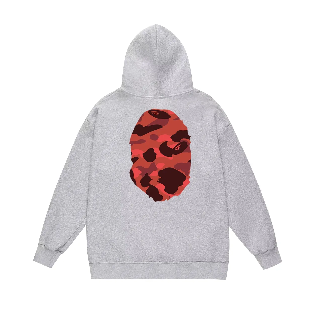 Model number SC660#terry p160 plus velvet p180💰 (top version) BAPE double-sided camouflage ape head print hooded sweatshirt. Made of 380g large terry 430g silver fox velvet (drop shoulder large version) fabric. The texture is soft and non-pilling. Imported environmentally friendly printing glue. The pattern is bright and three-dimensional. Quality💥Same style for men and women. The upper body is trendy. Color: black and red, white and red, gray and red. Size: S M L XL XXL