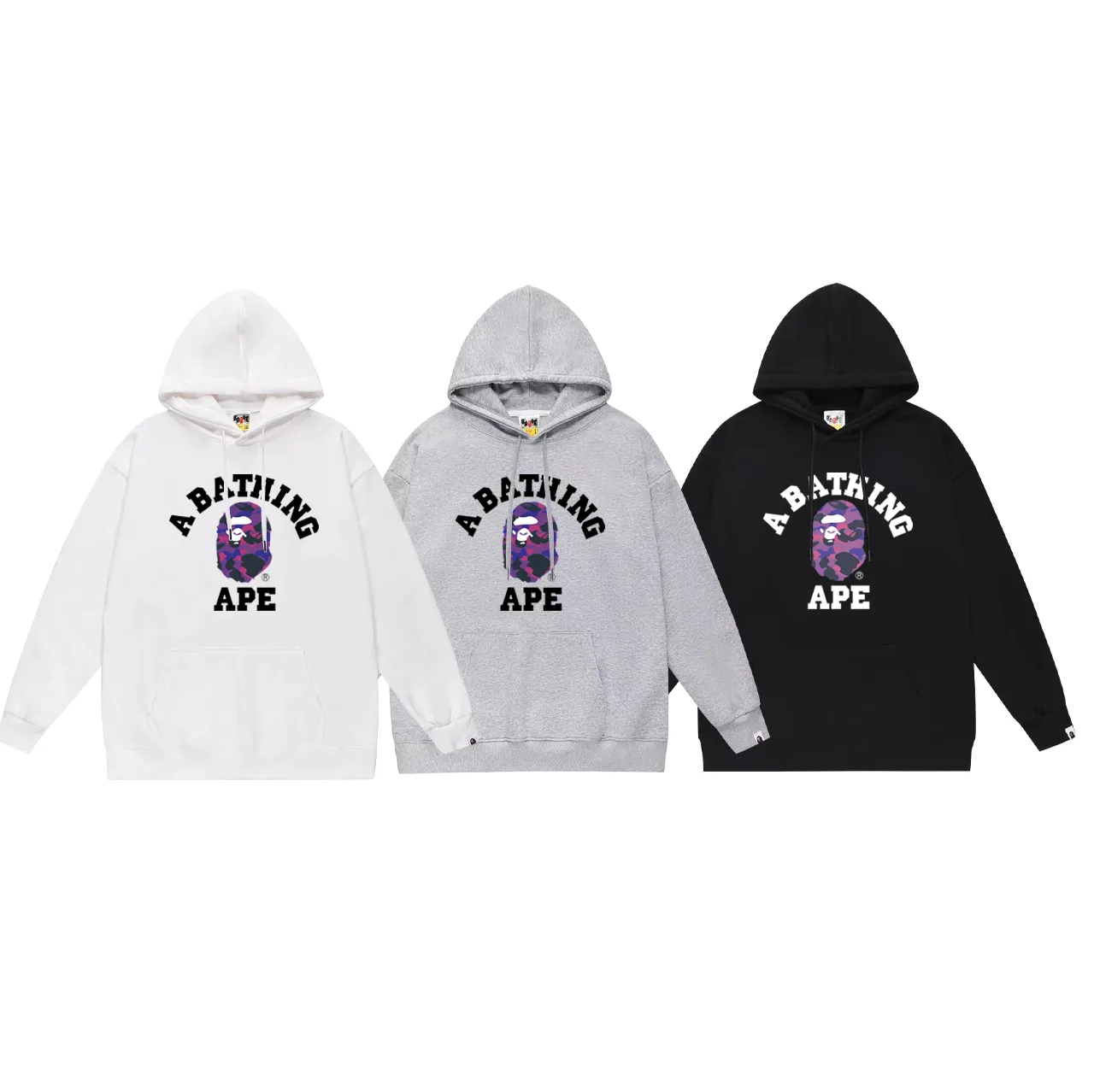 P160 model number SC762# terry 80 plus velvet 90 (top version) BAPE classic monogram ape head print hooded sweatshirt. Made of 380g large terry (drop shoulder large version) fabric. The texture is soft and non-pilling. Imported environmentally friendly printing glue. The pattern is bright and three-dimensional. Quality 💥Same style for men and women. The upper body is trendy. Color: black white gray Size: S M L XL XXL