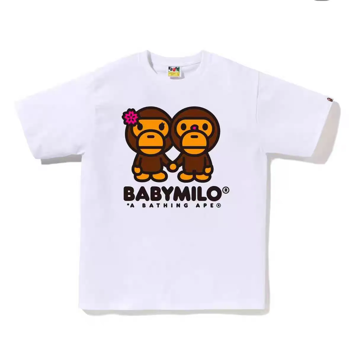 P110 001124 Bape Baby Milo printed short-sleeved T-shirt, same style for men and women, size smlxlxxl, black and white