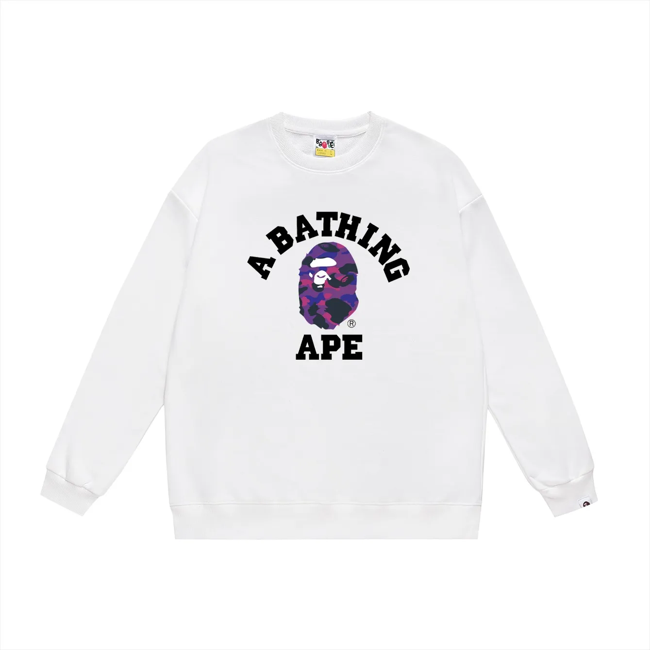 P150 model number SC462# terry 75 plus velvet 80 (top version) BAPE classic monogram ape head print round neck sweatshirt. Made of 350 grams of large terry (drop shoulder large version) fabric. The texture is soft and non-pilling. Imported environmentally friendly printing glue. The pattern is bright and three-dimensional. Quality💥Same style for men and women. The upper body is trendy. Color: black white gray Size: S M L XL XXL