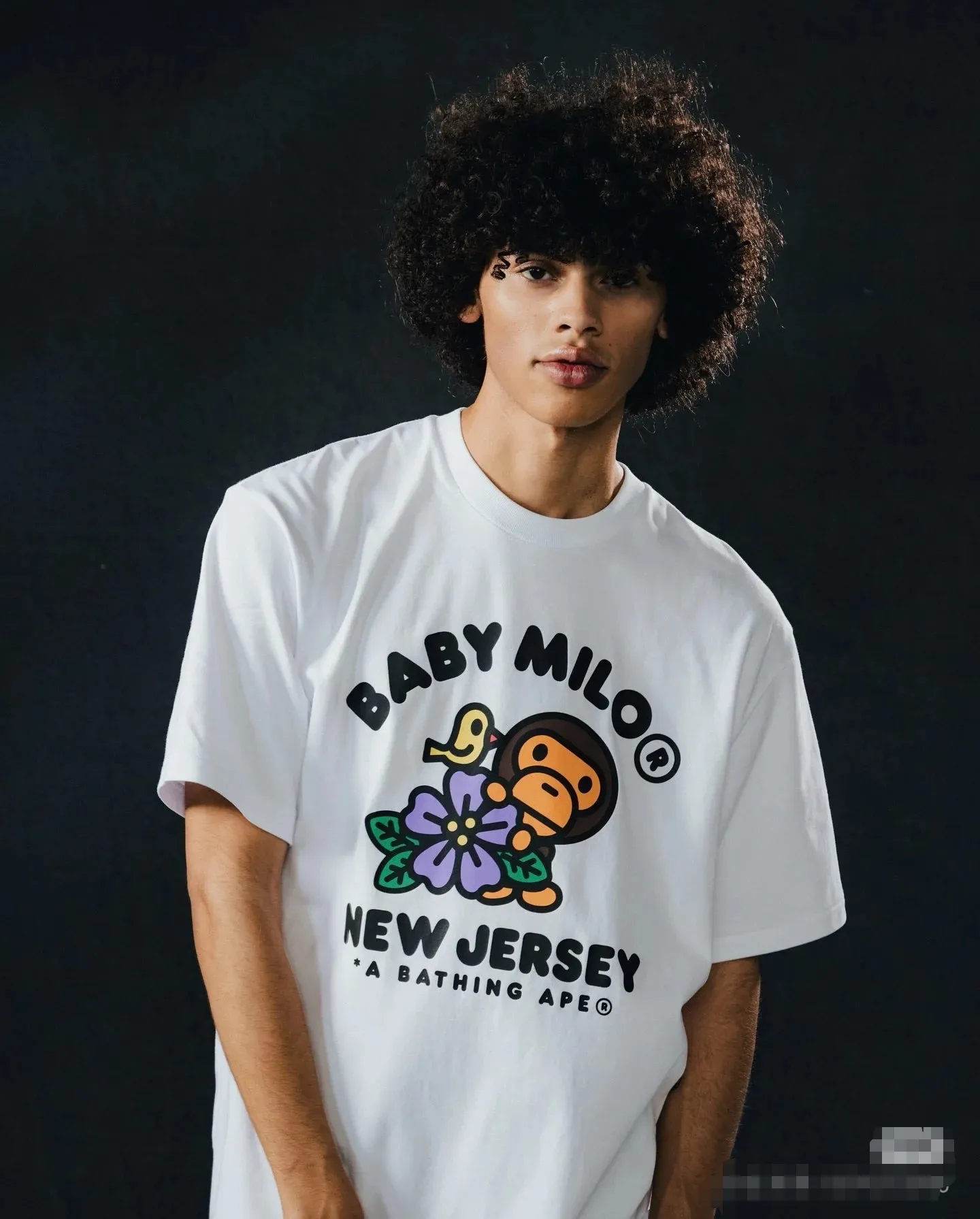 P110 001119 BAPE FW24 New Jersey limited cartoon monkey print round neck short-sleeved T-shirt, same style for men and women, size smlxlxxl, black and white