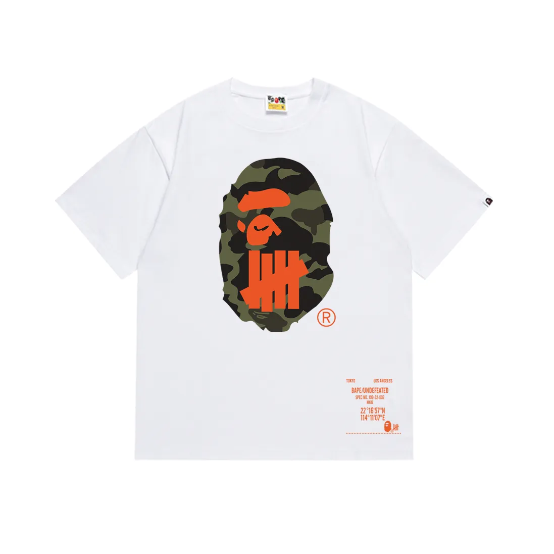 P110 SC062# (top version) BAPE co-branded UNDEFEATED undefeated five-bar ape head classic printed short-sleeved T-shirt. Made of 260 grams of high-quality high-weave pure cotton fabric. Double yarn combed. The texture is soft and non-pilling. Imported environmentally friendly printing glue. The pattern is bright and three-dimensional. Quality 💥Same style for men and women. The upper body is trendy. Color: black and white. Size: S M L XL XXL