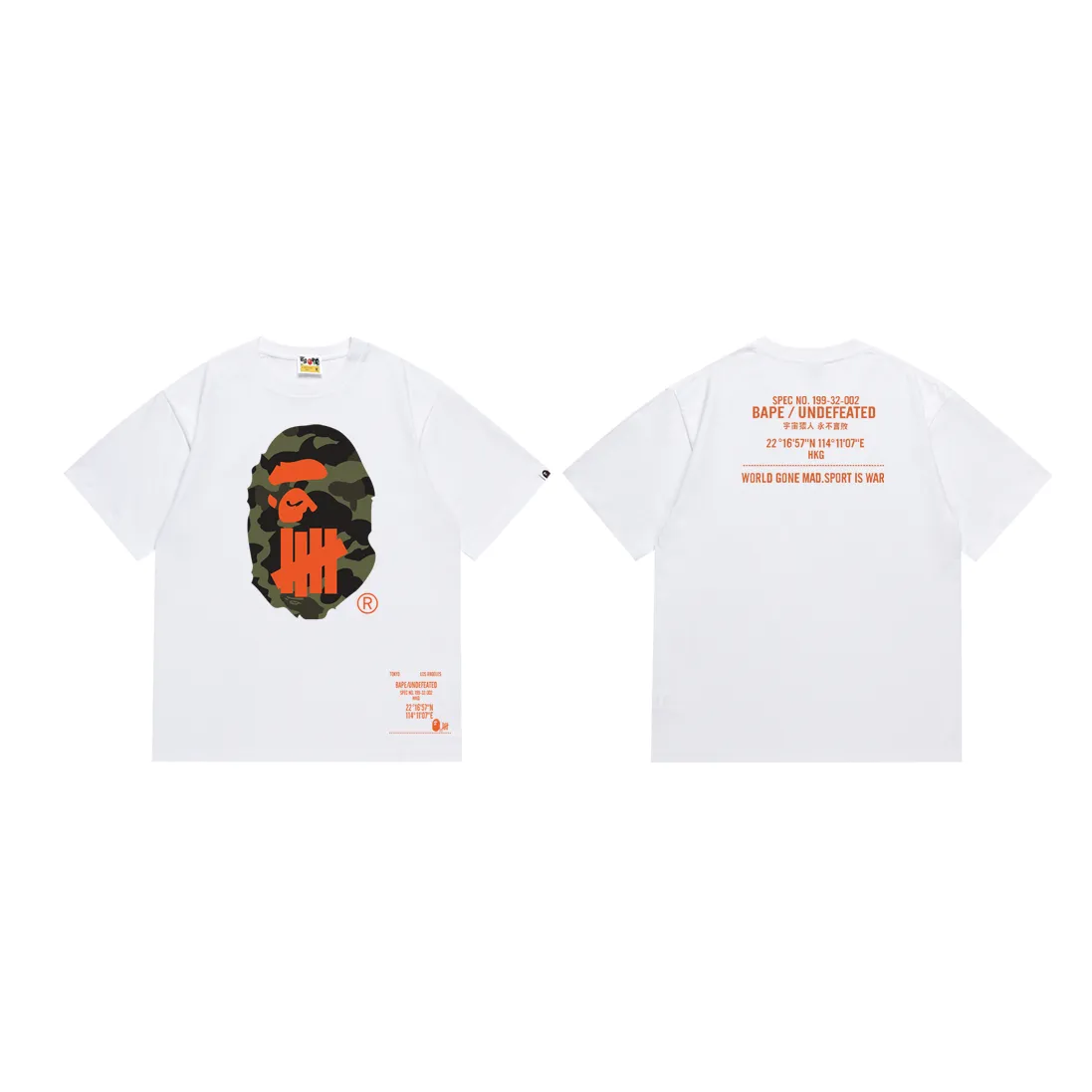P110 SC062# (top version) BAPE co-branded UNDEFEATED undefeated five-bar ape head classic printed short-sleeved T-shirt. Made of 260 grams of high-quality high-weave pure cotton fabric. Double yarn combed. The texture is soft and non-pilling. Imported environmentally friendly printing glue. The pattern is bright and three-dimensional. Quality 💥Same style for men and women. The upper body is trendy. Color: black and white. Size: S M L XL XXL