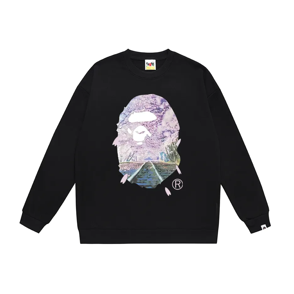 P170 model number SC303# terry 80 plus velvet 85 (top version) BAPE SAKURA ape head cherry blossom letter printed round neck sweatshirt Made of 350g large terry (drop shoulder large version) fabric, soft texture and no pilling Imported environmentally friendly printing glue The pattern is bright and three-dimensional Quality 💥Same style for men and women The upper body is fashionable Color: black white gray Size: S M L XL XXL