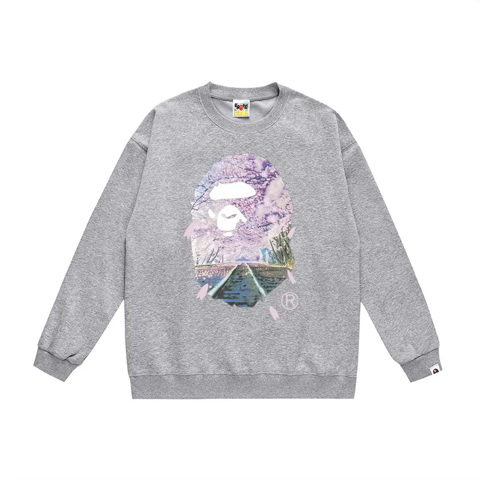 P170 model number SC303# terry 80 plus velvet 85 (top version) BAPE SAKURA ape head cherry blossom letter printed round neck sweatshirt Made of 350g large terry (drop shoulder large version) fabric, soft texture and no pilling Imported environmentally friendly printing glue The pattern is bright and three-dimensional Quality 💥Same style for men and women The upper body is fashionable Color: black white gray Size: S M L XL XXL