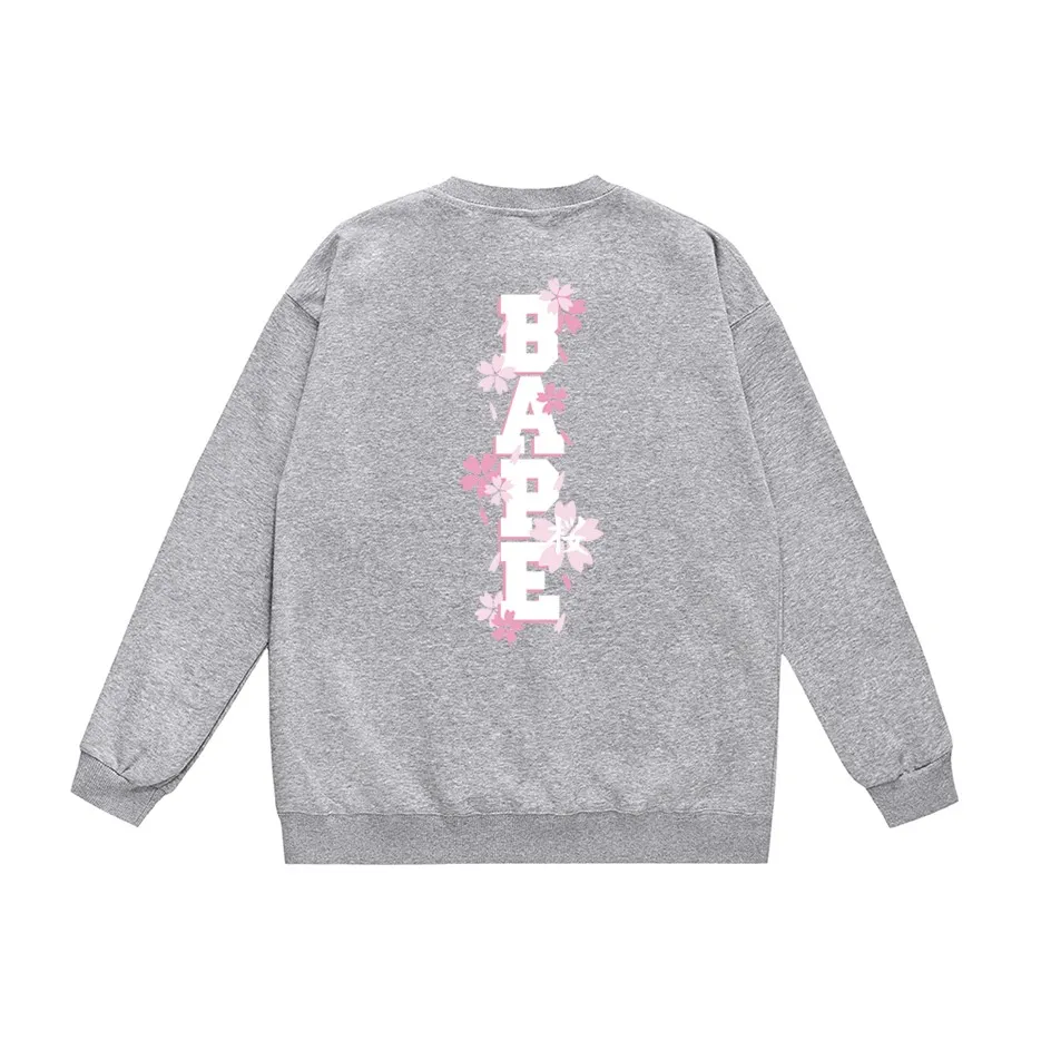 P170 model number SC303# terry 80 plus velvet 85 (top version) BAPE SAKURA ape head cherry blossom letter printed round neck sweatshirt Made of 350g large terry (drop shoulder large version) fabric, soft texture and no pilling Imported environmentally friendly printing glue The pattern is bright and three-dimensional Quality 💥Same style for men and women The upper body is fashionable Color: black white gray Size: S M L XL XXL