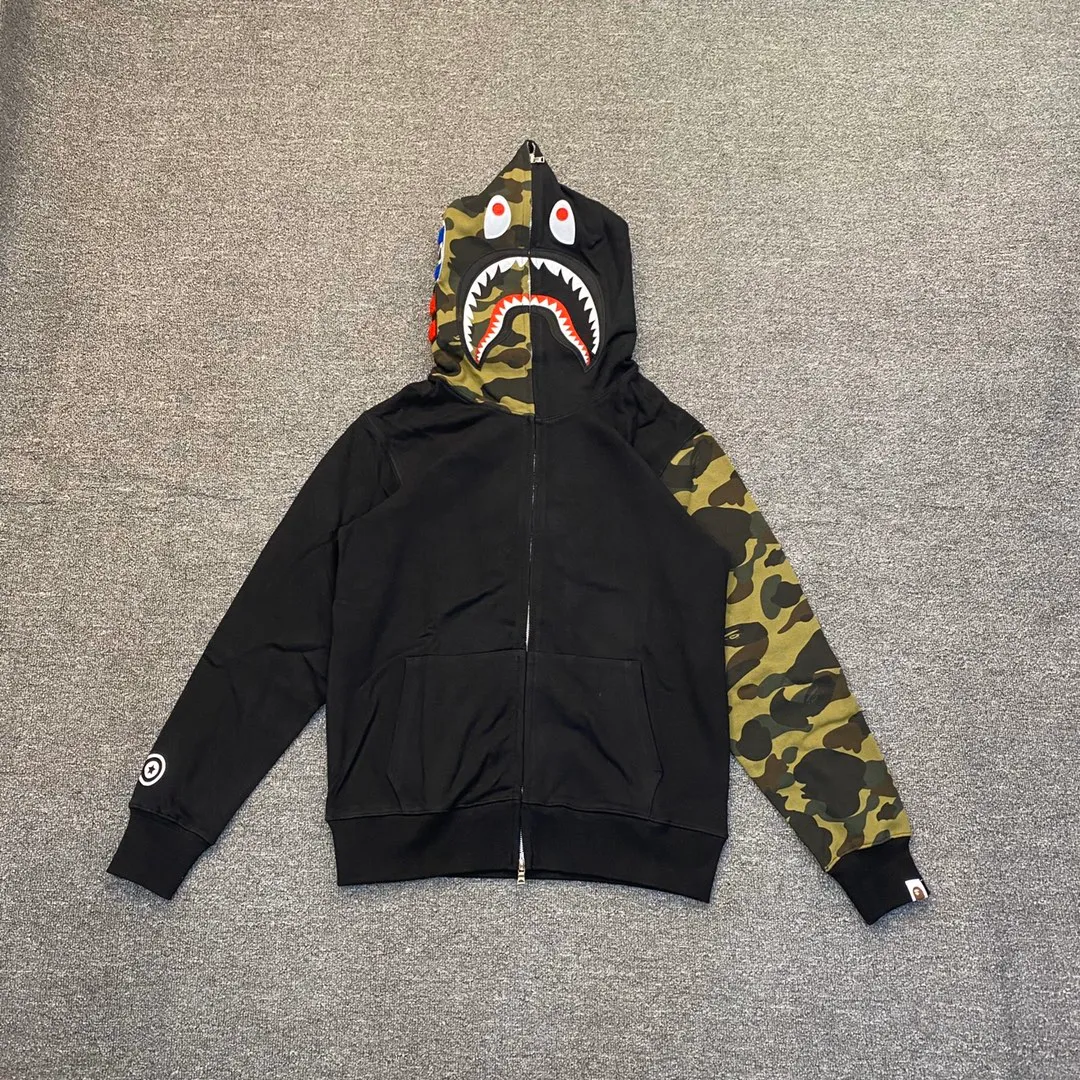 💰380 BAPE design shark splicing camouflage WGM classic logo couple model: S—XXL [grey black]