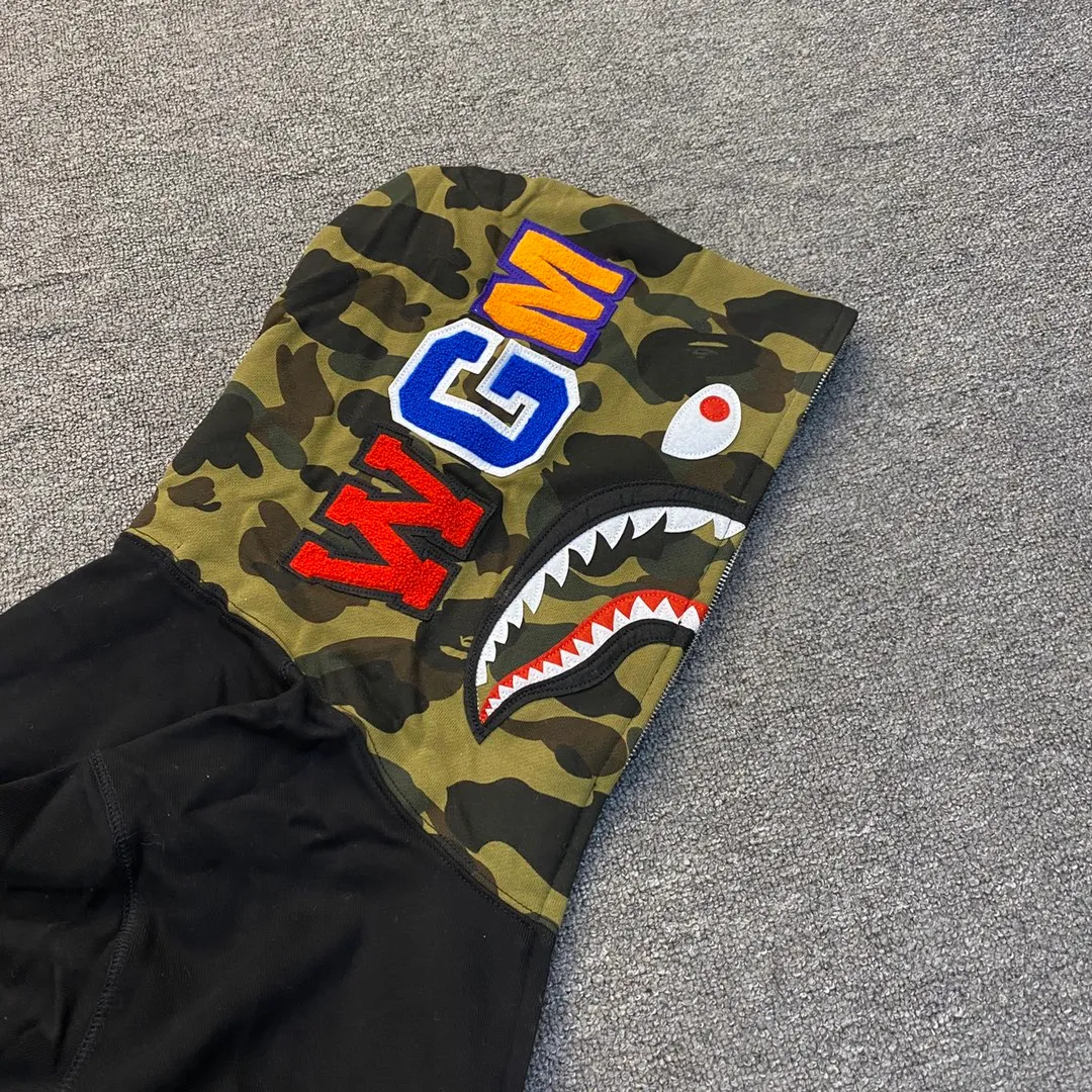 💰380 BAPE design shark splicing camouflage WGM classic logo couple model: S—XXL [grey black]