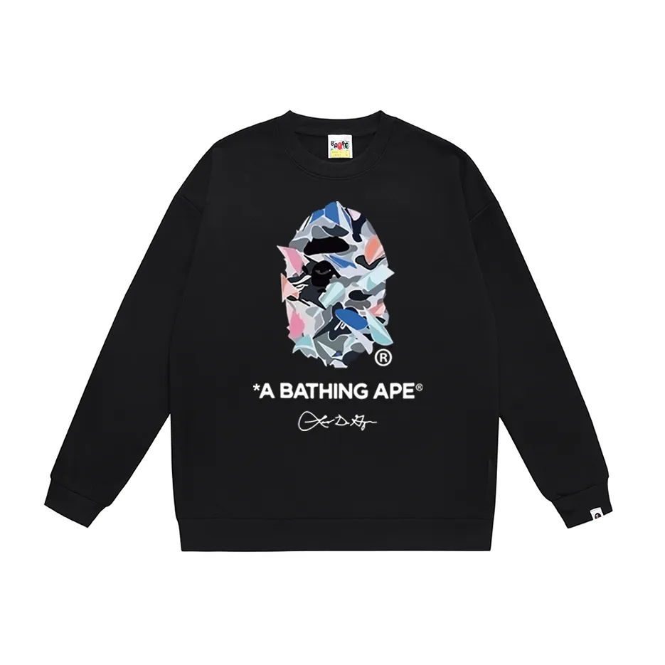 P170 model number SC308# terry 80 plus velvet 85 (top version) BAPE ape head letter printed round neck sweatshirt Made of 350g large terry (drop shoulder large version) fabric, soft and non-pilling, imported environmentally friendly printing glue, bright and three-dimensional pattern, quality 💥Same style for men and women, the upper body is fashionable Color: black white gray Size: S M L XL XXL