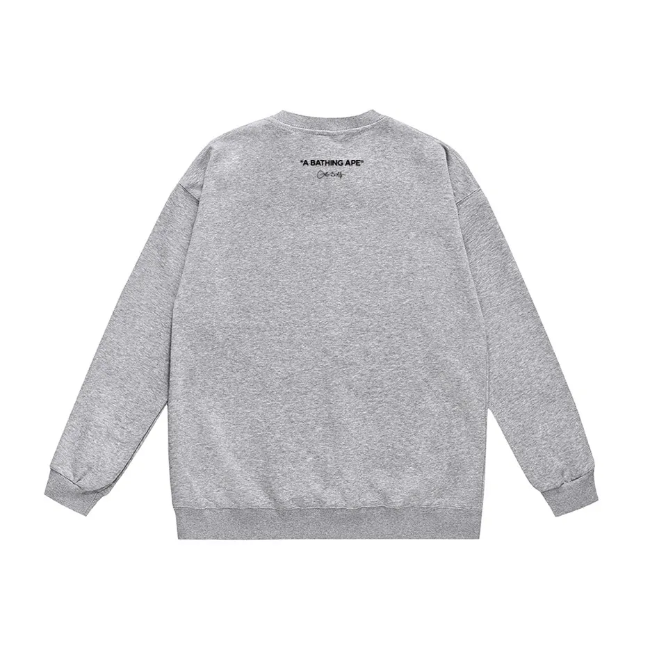 P170 model number SC308# terry 80 plus velvet 85 (top version) BAPE ape head letter printed round neck sweatshirt Made of 350g large terry (drop shoulder large version) fabric, soft and non-pilling, imported environmentally friendly printing glue, bright and three-dimensional pattern, quality 💥Same style for men and women, the upper body is fashionable Color: black white gray Size: S M L XL XXL