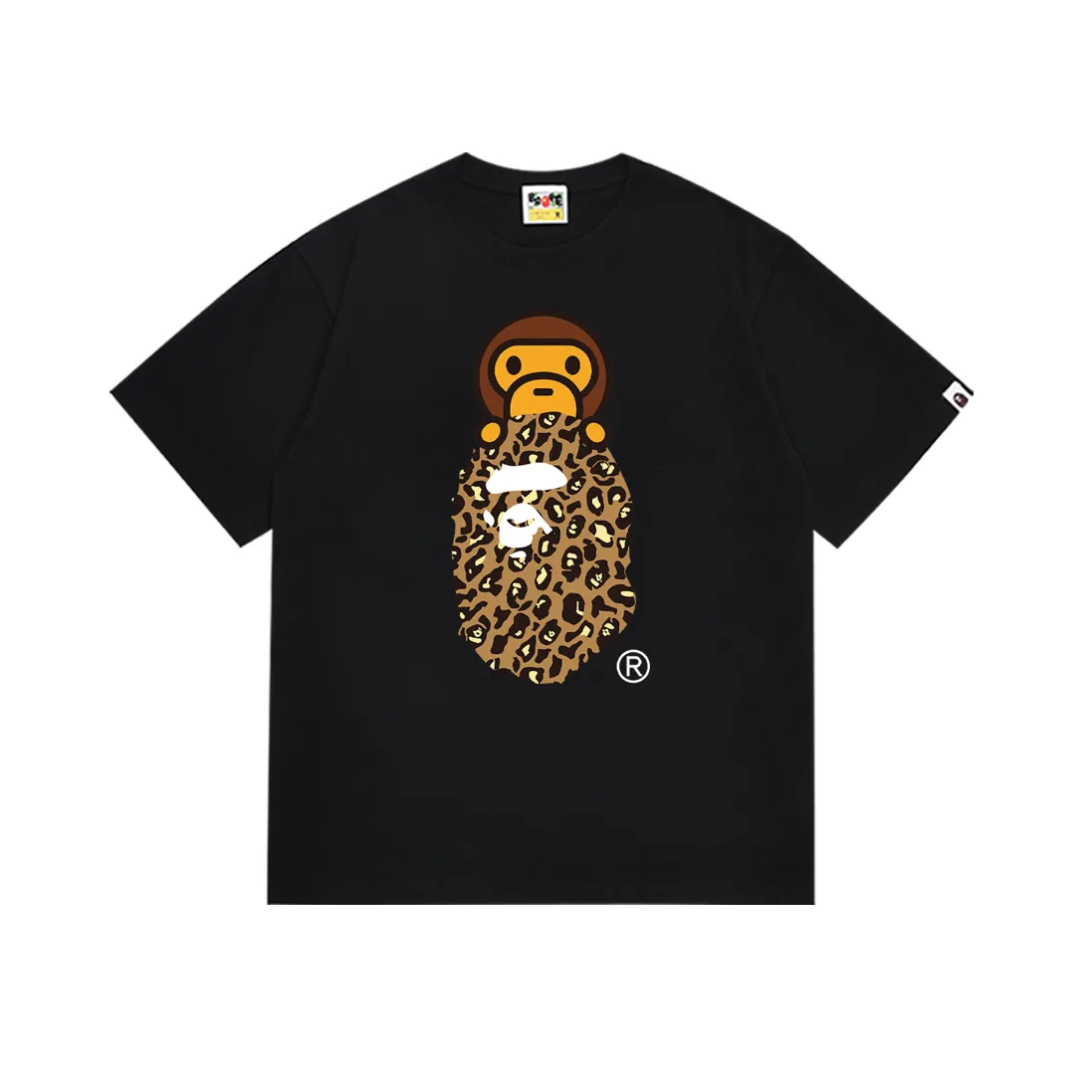 SC167#p110💰 (top version) BAPE leopard print ape head cartoon BABY MILO printed short-sleeved T-shirt Made of 260 grams of high-quality high-weave pure cotton fabric, double yarn combed, soft texture and no pilling Imported environmentally friendly printing glue, bright and three-dimensional pattern, quality 💥Same style for men and women, the upper body is fashionable Color: black and blue, white and blue, black and yellow, white and yellow Size: S M L XL XXL