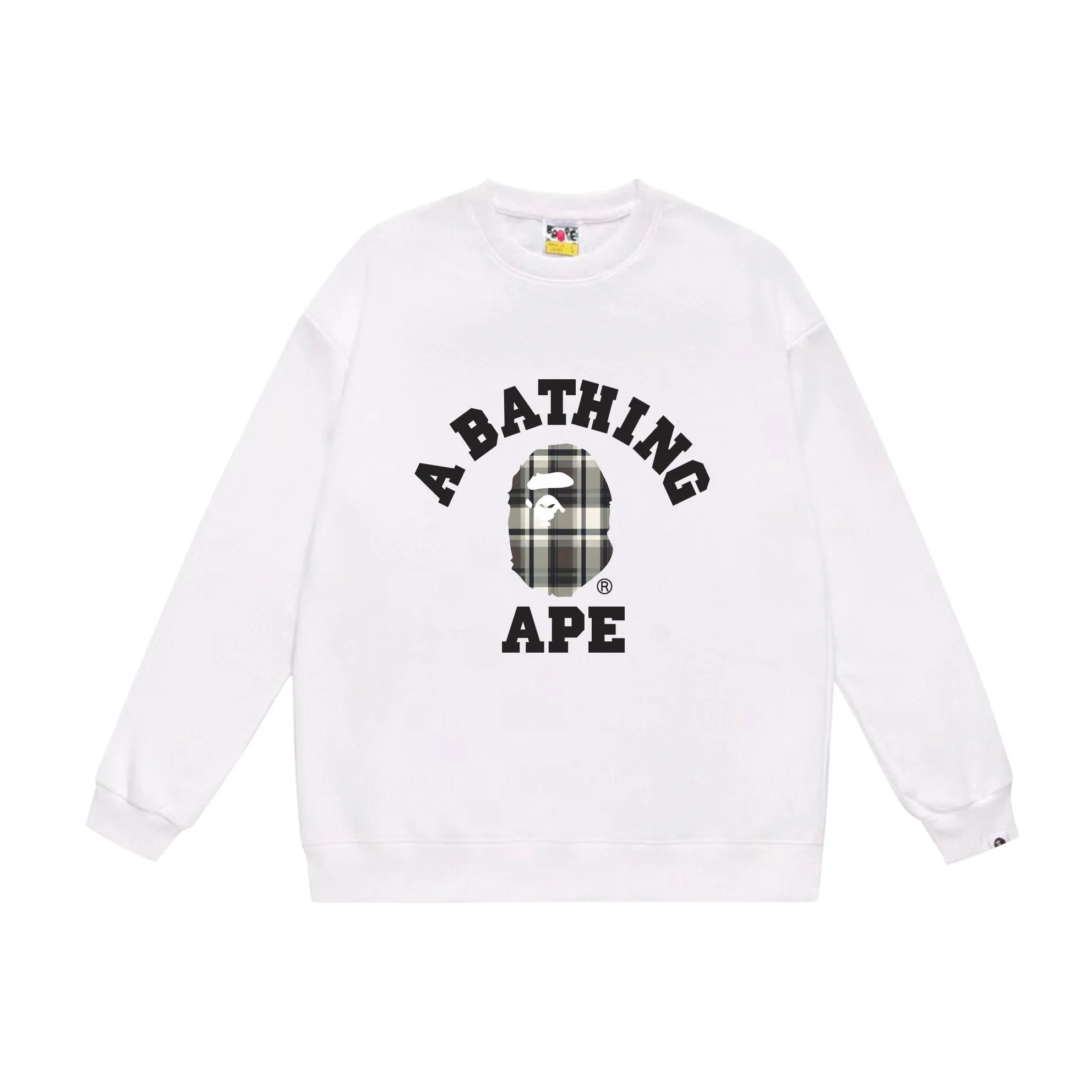 P150 model number SC523# terry 75 plus velvet 80 (top version) BAPE plaid letter pattern printed round neck sweatshirt Made of 350g large terry (drop shoulder large version) fabric, soft texture and no pilling Imported environmentally friendly printing glue The pattern is bright and three-dimensional Quality 💥Same style for men and women The upper body is trendy Color: black white gray Size: S M L XL XXL