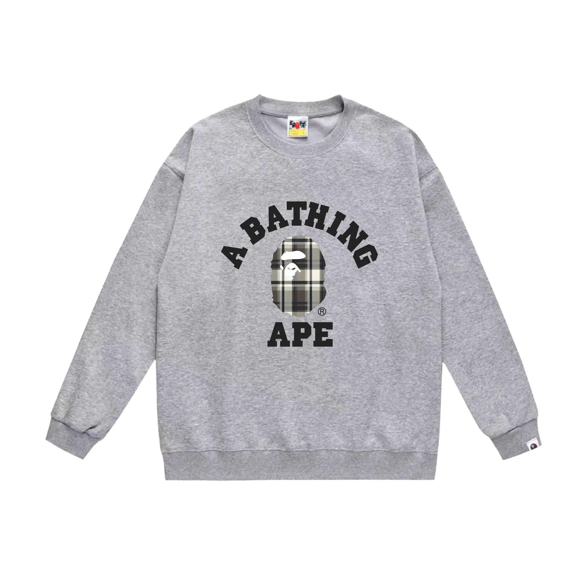 P150 model number SC523# terry 75 plus velvet 80 (top version) BAPE plaid letter pattern printed round neck sweatshirt Made of 350g large terry (drop shoulder large version) fabric, soft texture and no pilling Imported environmentally friendly printing glue The pattern is bright and three-dimensional Quality 💥Same style for men and women The upper body is trendy Color: black white gray Size: S M L XL XXL