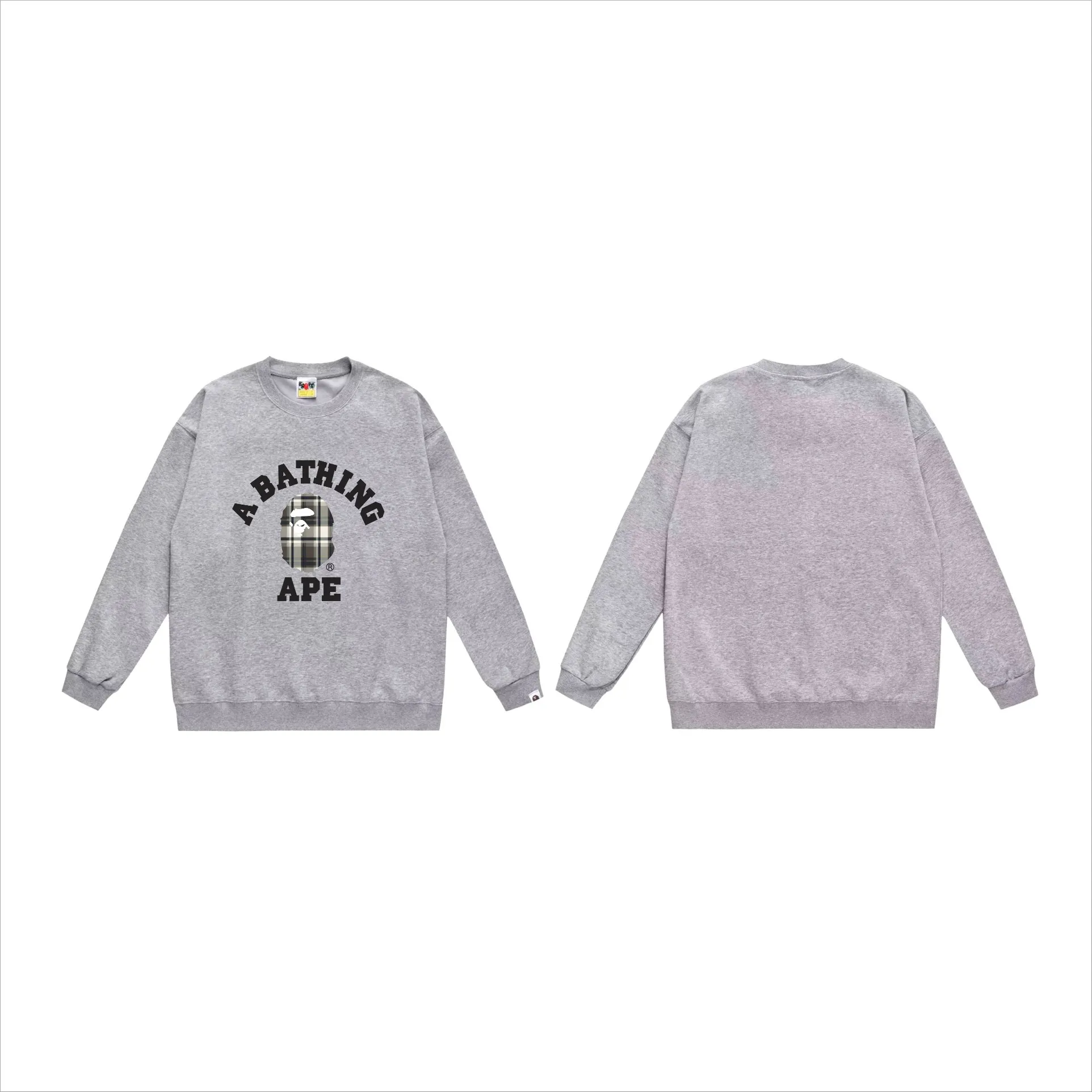 P150 model number SC523# terry 75 plus velvet 80 (top version) BAPE plaid letter pattern printed round neck sweatshirt Made of 350g large terry (drop shoulder large version) fabric, soft texture and no pilling Imported environmentally friendly printing glue The pattern is bright and three-dimensional Quality 💥Same style for men and women The upper body is trendy Color: black white gray Size: S M L XL XXL