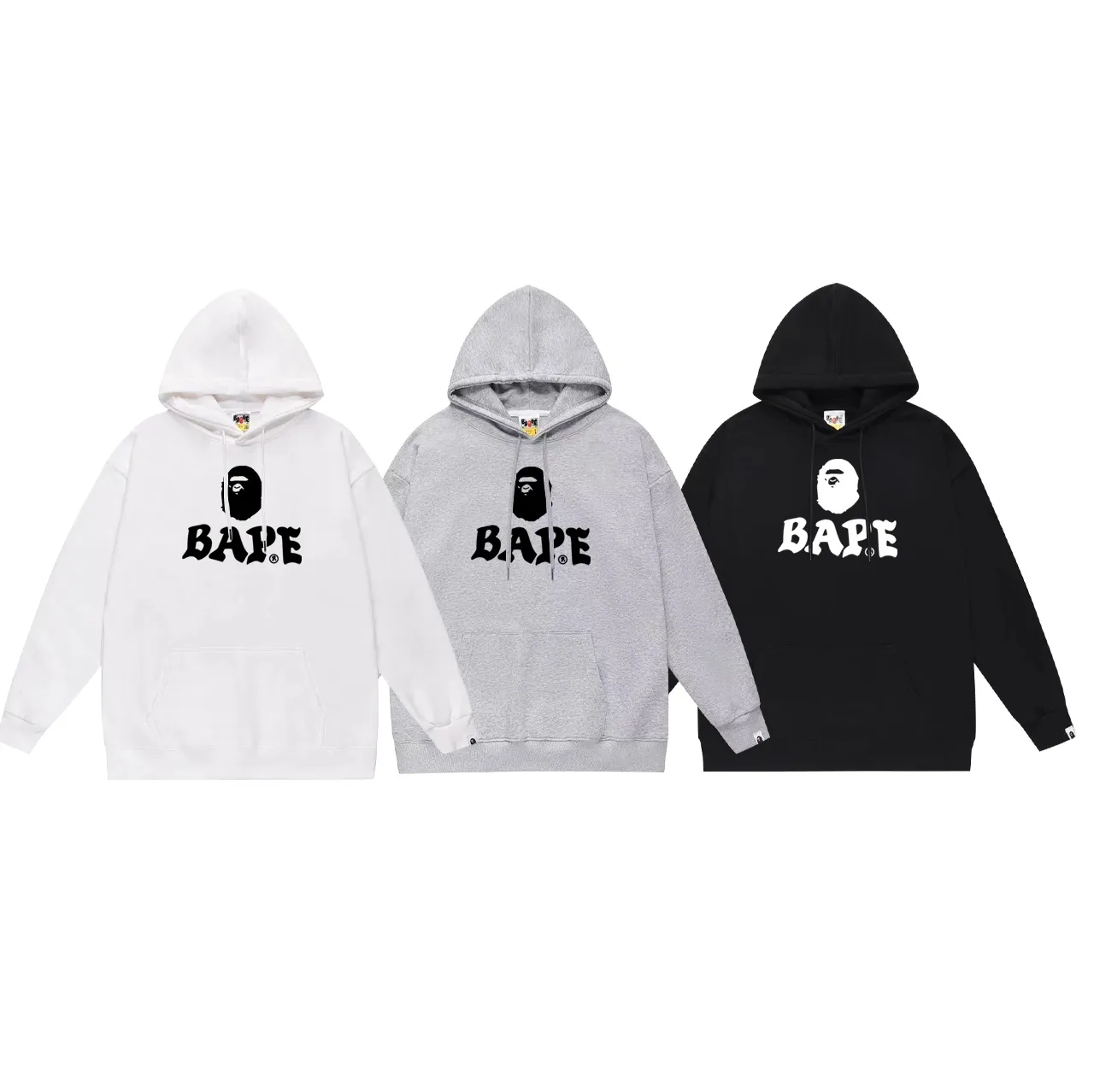 Model No. SC735#terry p160 plus velvet 180💰 (top version) BAPE autumn and winter contrasting ape head letter pattern printed hooded sweatshirt. Made of 380 grams of large terry (drop shoulder large version) fabric. The texture is soft and non-pilling. Imported environmentally friendly printing glue. The pattern is bright and three-dimensional. Quality💥Same style for men and women. The upper body is trendy. Color: black white gray Size: S M L XL XXL