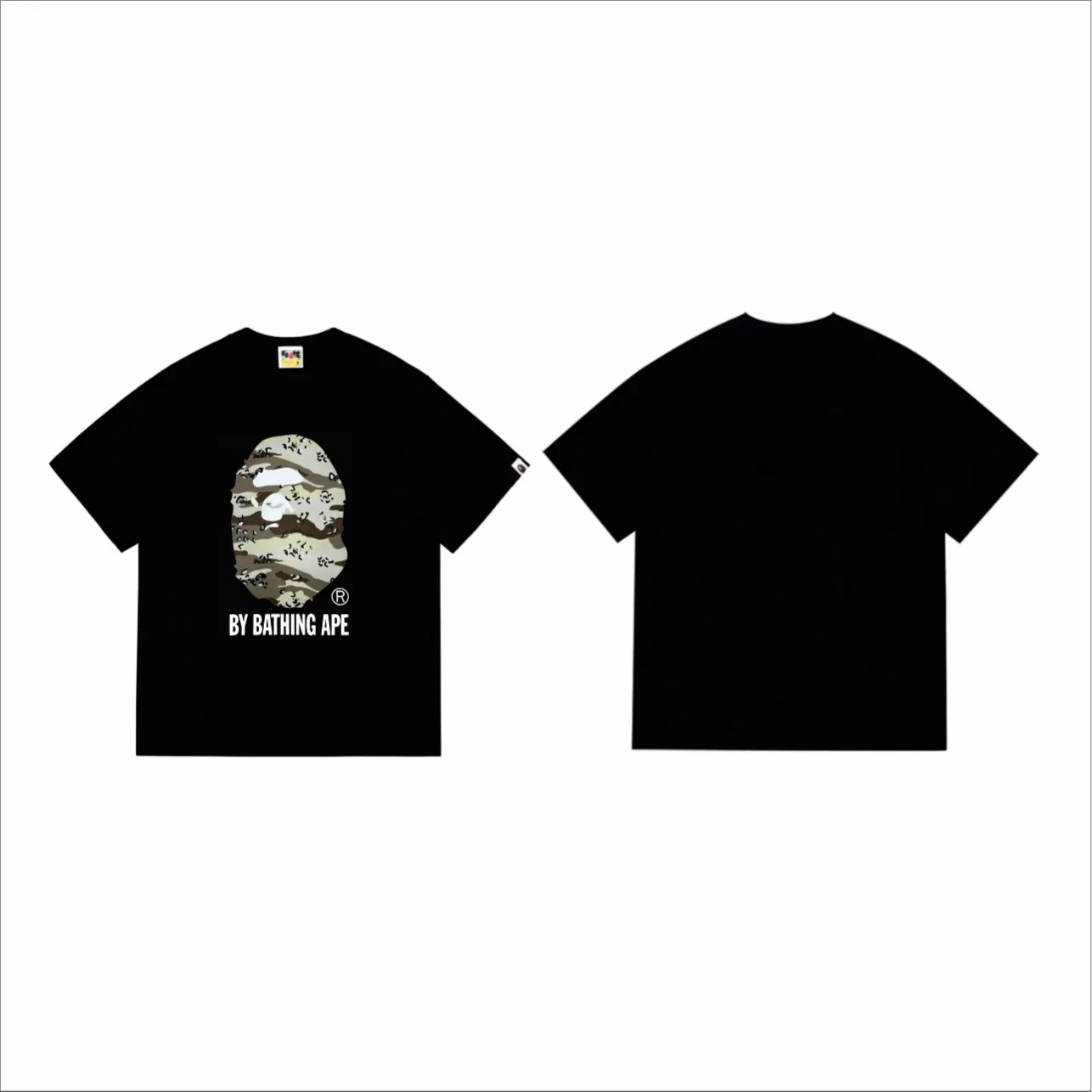 SC242#p110💰 (Top version) BAPE desert ape head letter printed short-sleeved T-shirt Made of 260 grams of high-quality high-weave pure cotton fabric, double yarn combed, soft texture and no pilling Imported environmentally friendly printing glue, bright and three-dimensional pattern, quality 💥Same style for men and women, the upper body is trendy Color: black and yellow, white and yellow, black and gray, white and gray Size: S M L XL XXL