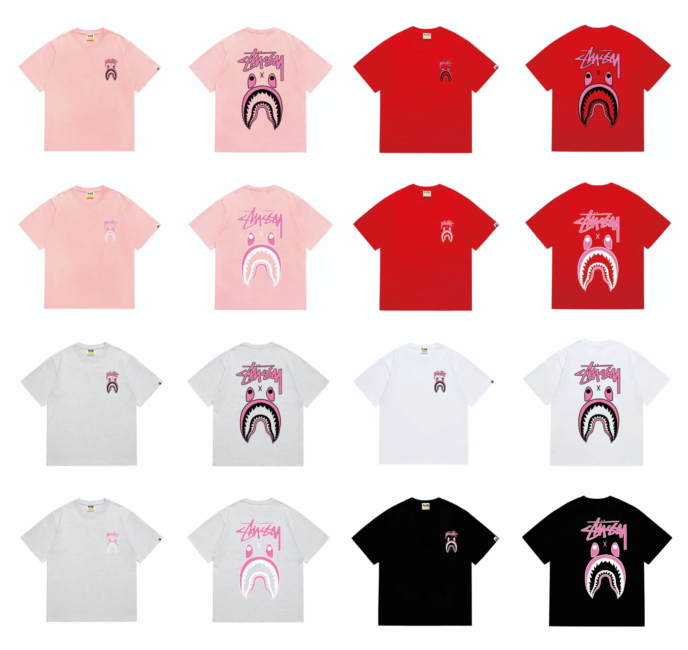 SC204#p110💰 (Top version) BAPE×Stussy co-branded Stussy letter ape print T-shirt Made of 260 grams of high-quality high-weave pure cotton fabric, double yarn combed, soft and non-pilling, imported environmentally friendly printing glue, bright and three-dimensional pattern, quality 💥Same style for men and women, the upper body is fashionable Color: black and white, gray and white, pink and white, red and white, white and black, gray and black, pink and black, red and black Size: S M L XL XXL