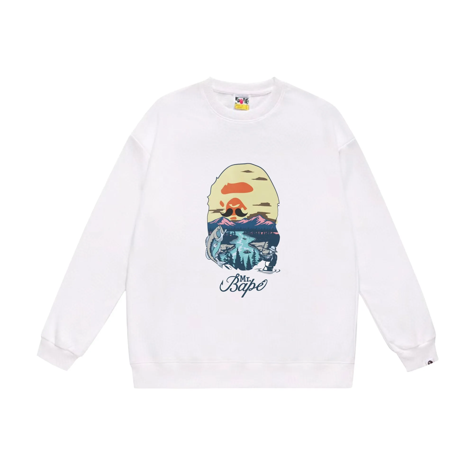 P150 model number SC526# terry 75 plus velvet 80 (top version) BAPE letter animal landscape pattern printed round neck sweatshirt Made of 350g large terry (drop shoulder large version) fabric, soft texture and no pilling Imported environmentally friendly printing glue The pattern is bright and three-dimensional Quality 💥Same style for men and women The upper body is trendy Color: black white gray Size: S M L XL XXL