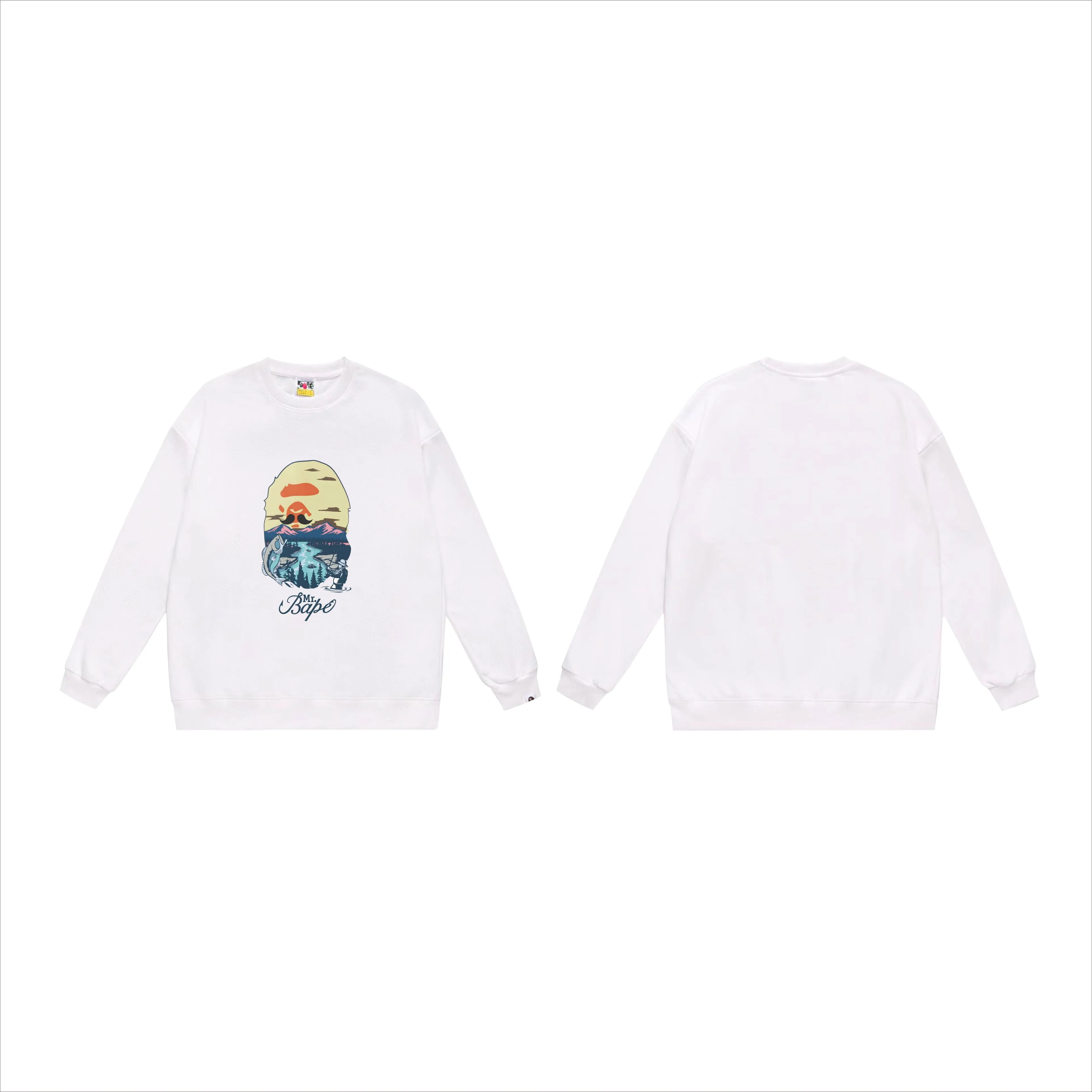 P150 model number SC526# terry 75 plus velvet 80 (top version) BAPE letter animal landscape pattern printed round neck sweatshirt Made of 350g large terry (drop shoulder large version) fabric, soft texture and no pilling Imported environmentally friendly printing glue The pattern is bright and three-dimensional Quality 💥Same style for men and women The upper body is trendy Color: black white gray Size: S M L XL XXL