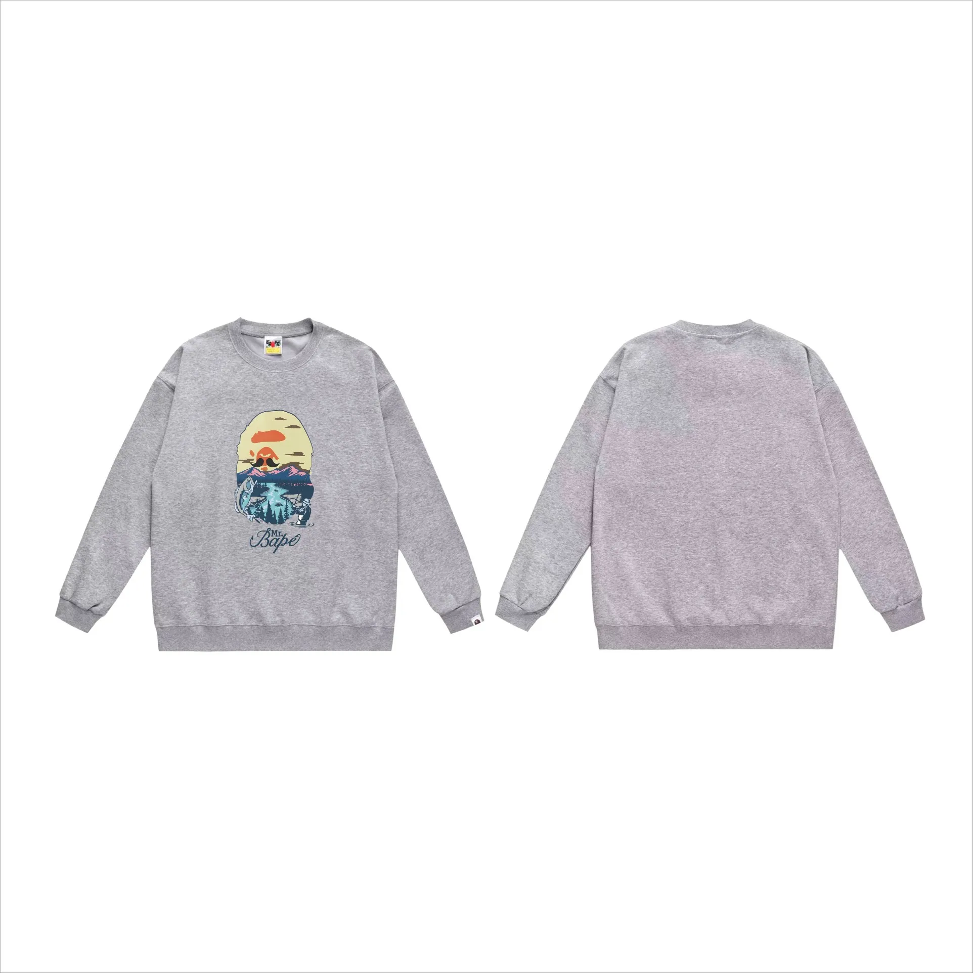 P150 model number SC526# terry 75 plus velvet 80 (top version) BAPE letter animal landscape pattern printed round neck sweatshirt Made of 350g large terry (drop shoulder large version) fabric, soft texture and no pilling Imported environmentally friendly printing glue The pattern is bright and three-dimensional Quality 💥Same style for men and women The upper body is trendy Color: black white gray Size: S M L XL XXL