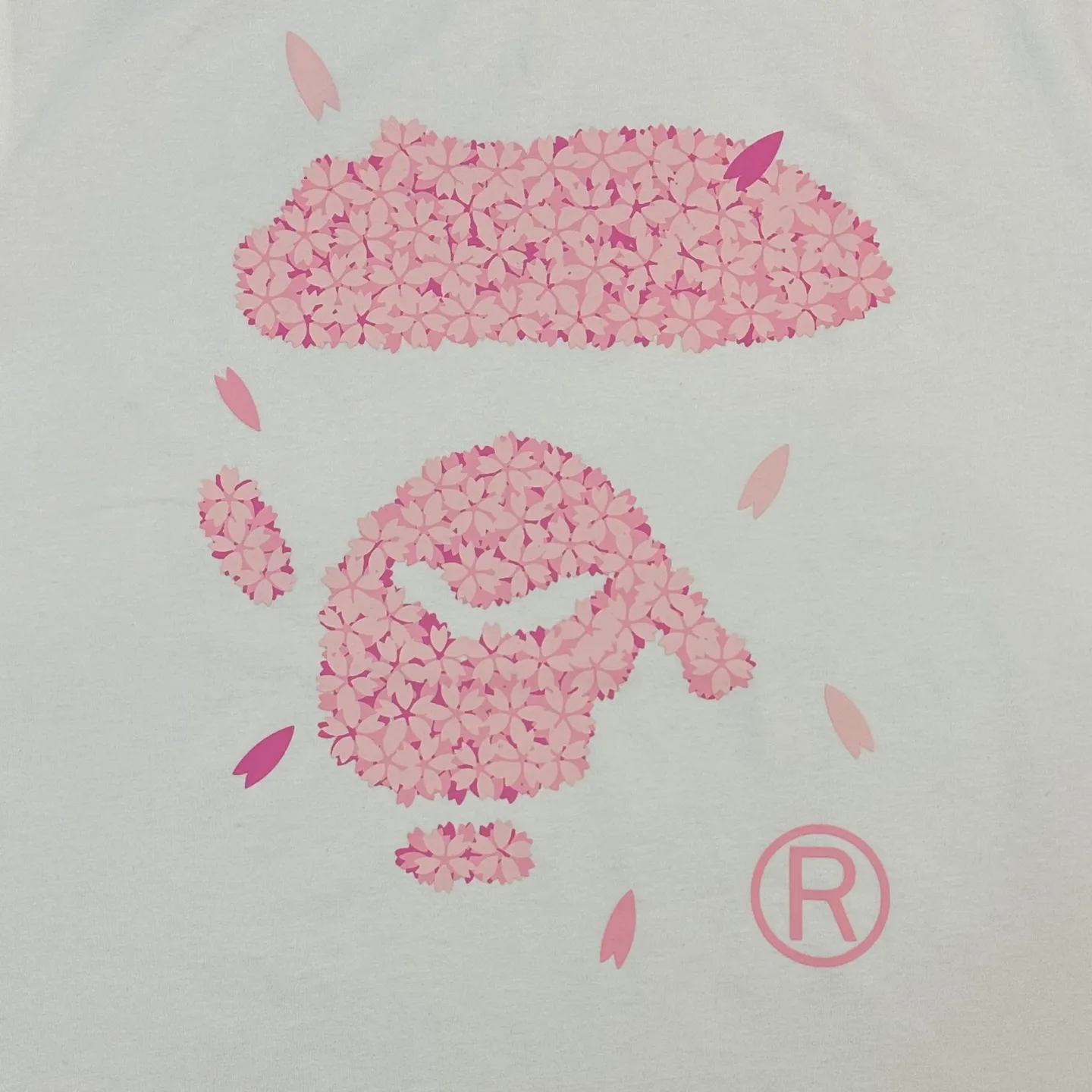 💰140 BAPE SS25sakura cherry blossom series, ape-man cherry blossom pattern logo short-sleeved 280g weight linen cotton fabric, couple model: S-XXL [black white]