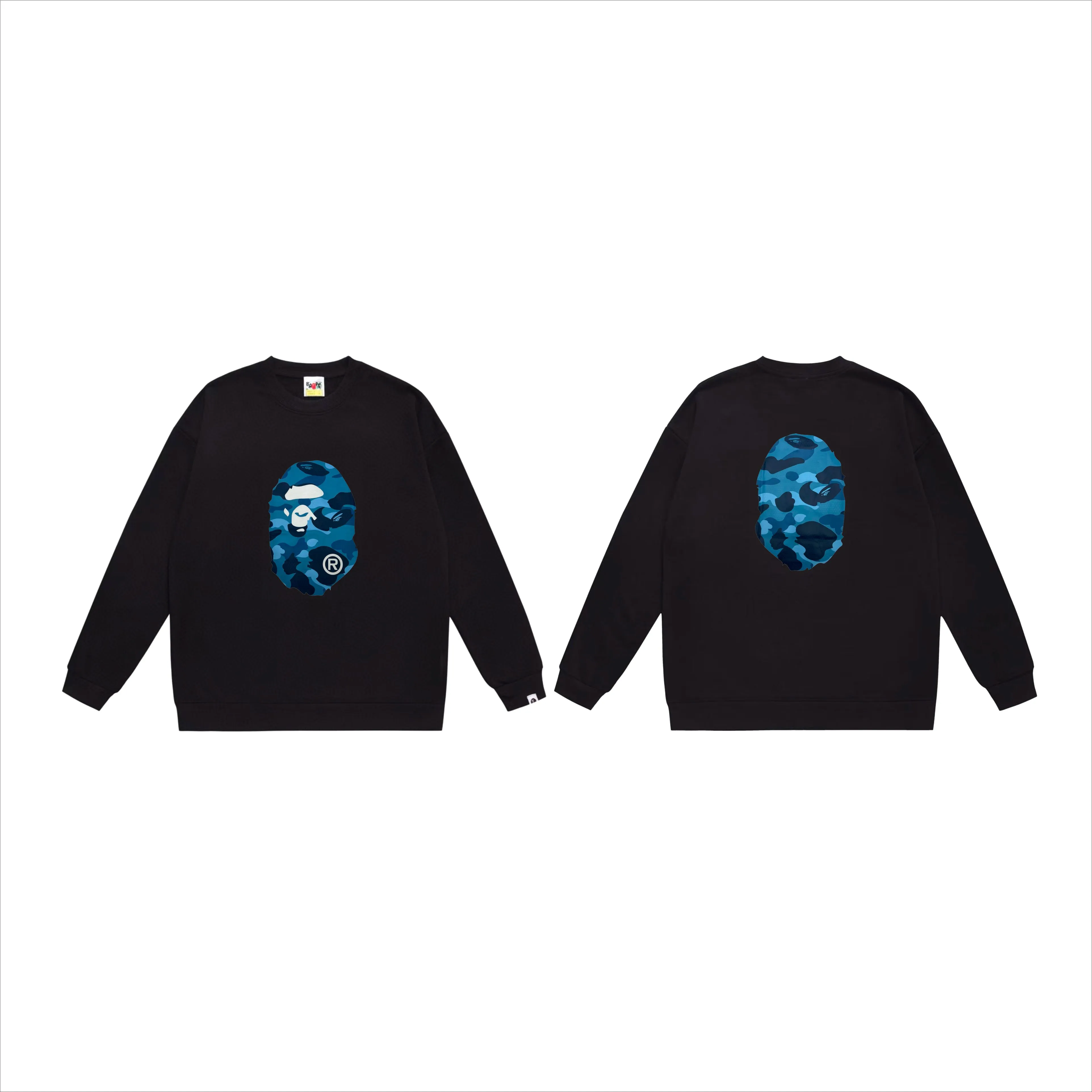 P170 model number SC552# terry 80 plus velvet 85 (top version) BAPE honeycomb camouflage letters great ape head print pattern round neck sweatshirt Made of 350g large terry (drop shoulder large version) fabric, soft texture and no pilling Imported environmentally friendly printing glue The pattern is bright and three-dimensional Quality 💥Same style for men and women The upper body is trendy Color: black gray white gray gray gray black blue white blue gray blue Size: S M L XL XXL