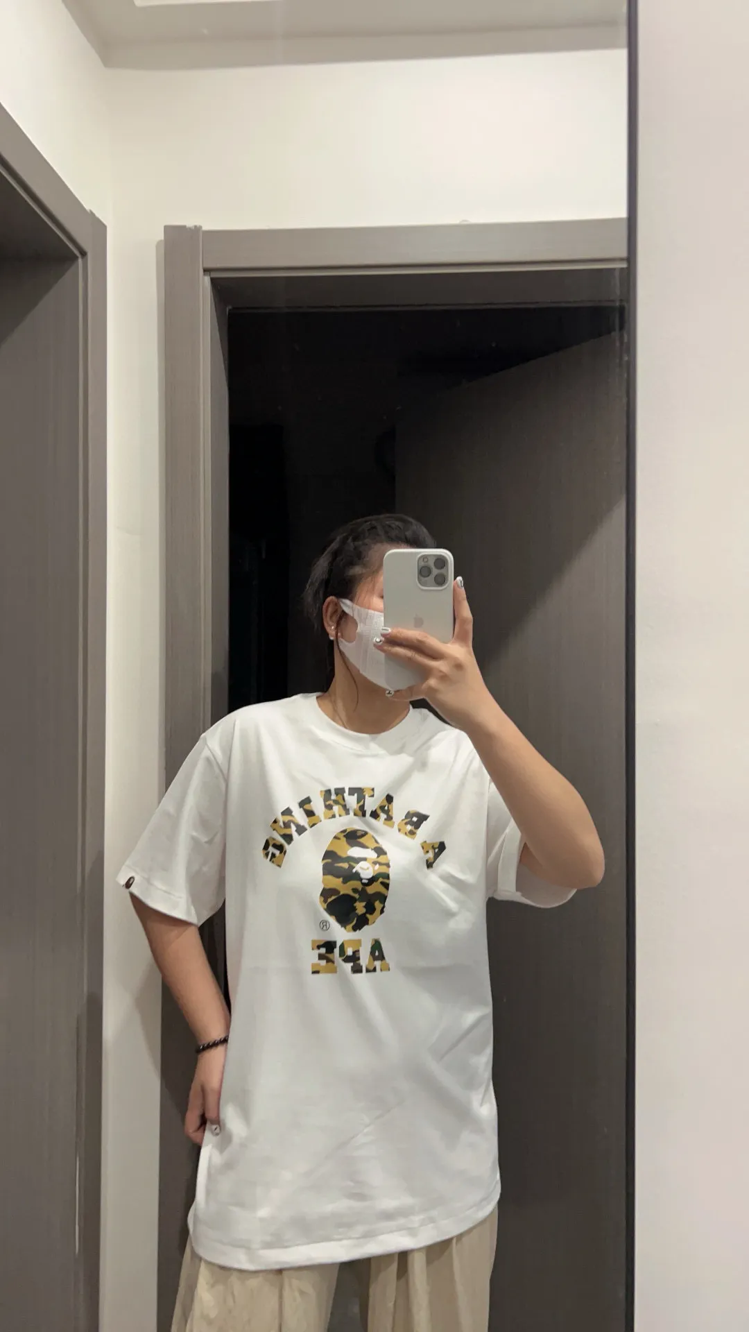 💰140 BAPE classic ape head letter camouflage print ZP version 280g weight linen cotton fabric Couple style: S-XXL [black and yellow, white and yellow, black and green, white and green]
