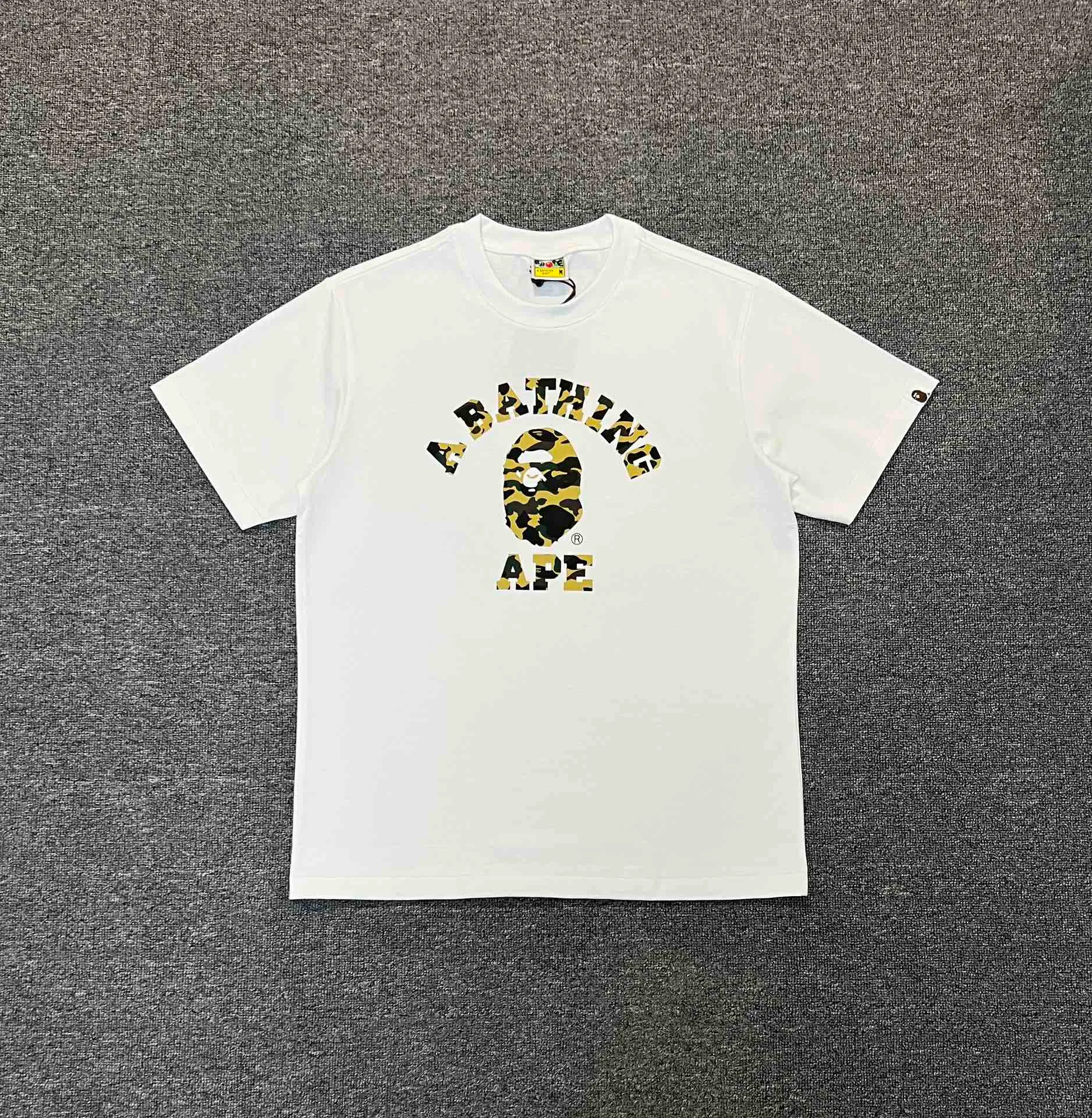 💰140 BAPE classic ape head letter camouflage print ZP version 280g weight linen cotton fabric Couple style: S-XXL [black and yellow, white and yellow, black and green, white and green]