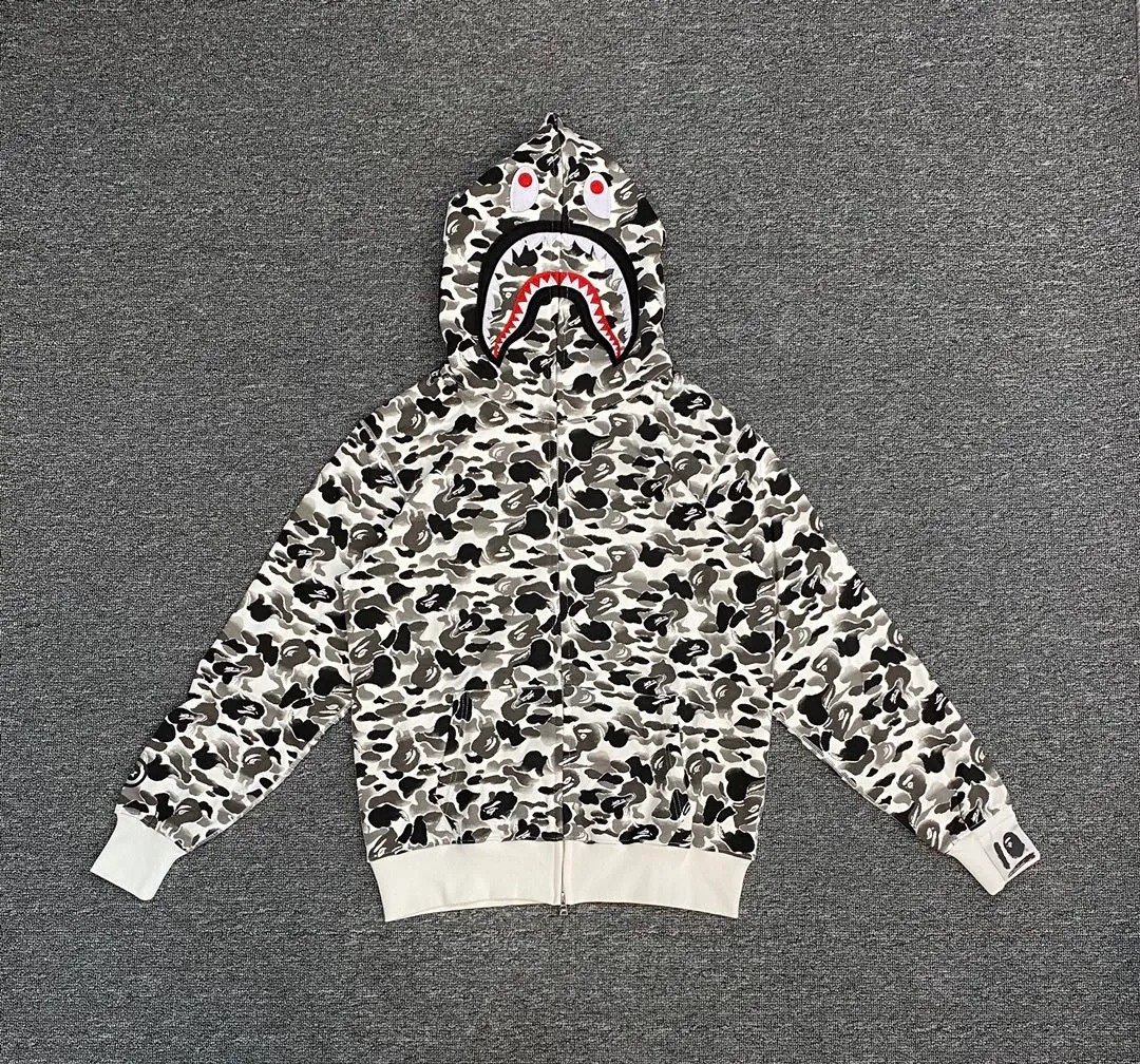 💰380 Bape’s 10th Anniversary Xintiandi Reopening Limited Ink Camouflage Shark, Detailed Processing, Customized Fabric, Couple Style: S—XXL [Ink Gray, Ink Green]