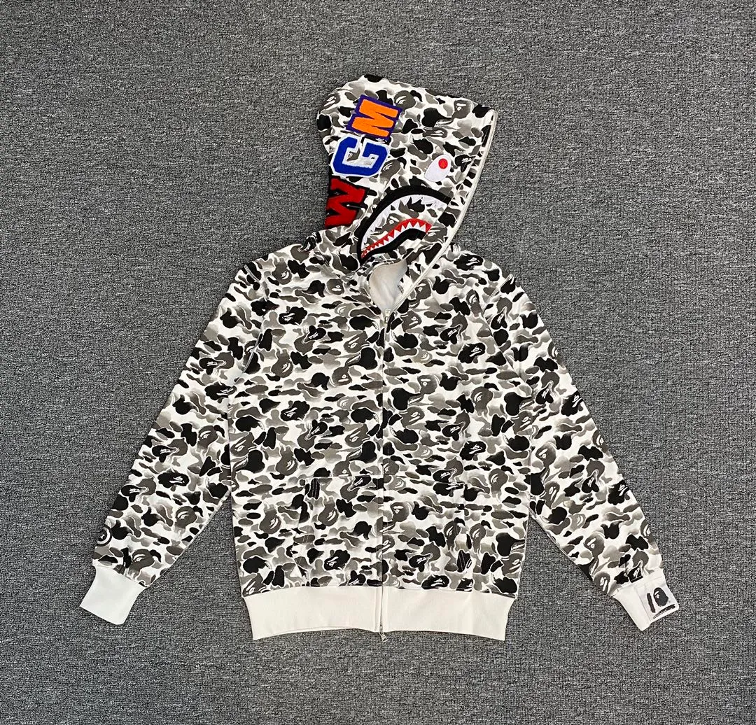 💰380 Bape’s 10th Anniversary Xintiandi Reopening Limited Ink Camouflage Shark, Detailed Processing, Customized Fabric, Couple Style: S—XXL [Ink Gray, Ink Green]