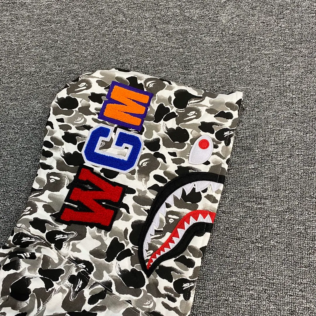 💰380 Bape’s 10th Anniversary Xintiandi Reopening Limited Ink Camouflage Shark, Detailed Processing, Customized Fabric, Couple Style: S—XXL [Ink Gray, Ink Green]