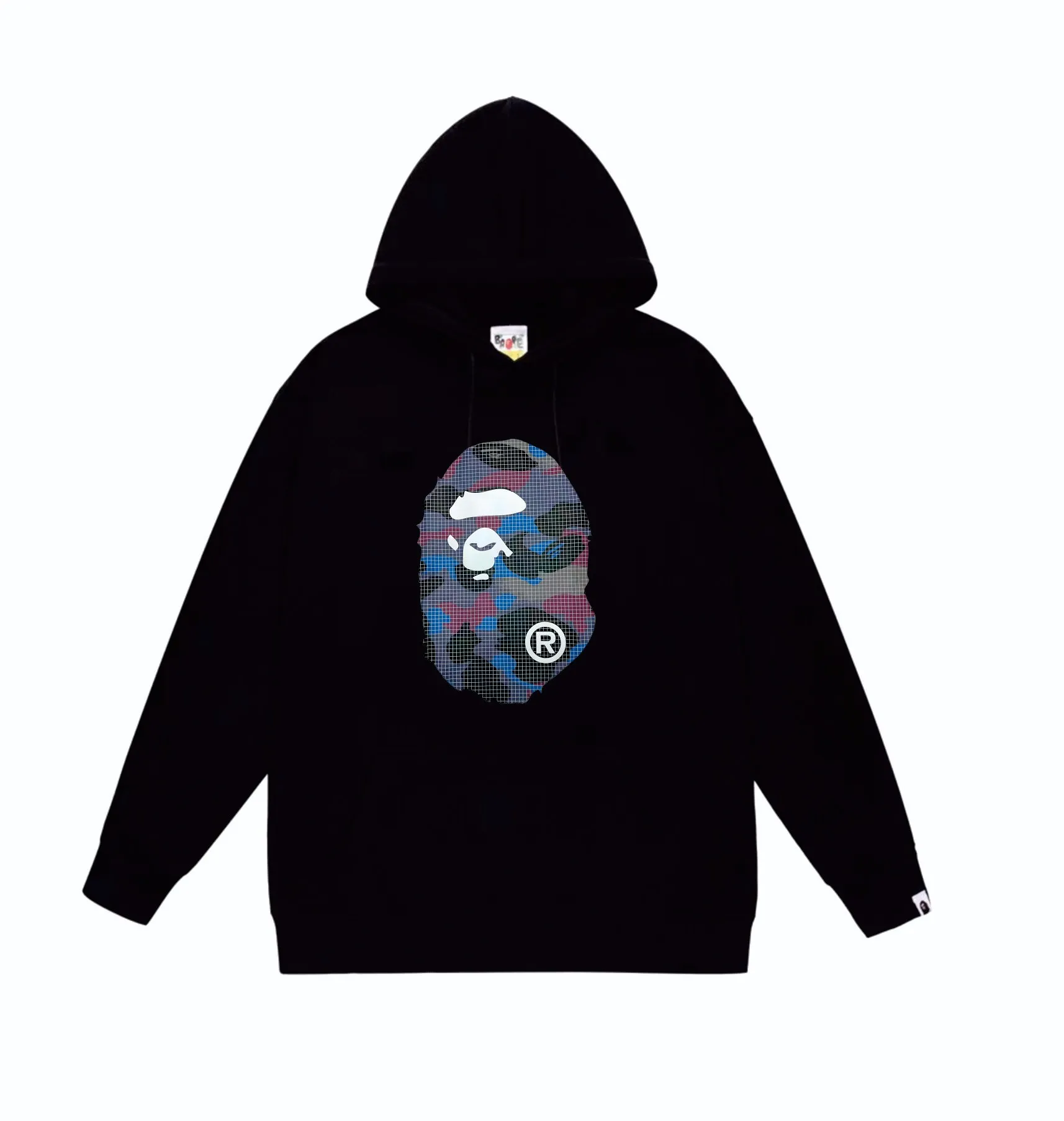 P160 model number SC845# terry 80 plus velvet 90 (top version) BAPE mesh camouflage ape head double-sided printed pattern hooded sweatshirt. Made of 380g large terry (drop shoulder large version) fabric. The texture is soft and non-pilling. Imported environmentally friendly printing glue. The pattern is bright and three-dimensional. Quality 💥Same style for men and women. The upper body is fashionable. Color: black white gray Size: S M L XL XXL