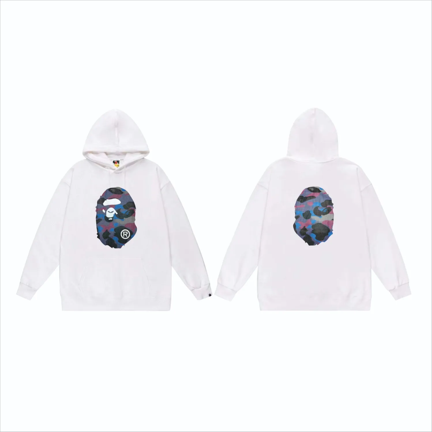 P160 model number SC845# terry 80 plus velvet 90 (top version) BAPE mesh camouflage ape head double-sided printed pattern hooded sweatshirt. Made of 380g large terry (drop shoulder large version) fabric. The texture is soft and non-pilling. Imported environmentally friendly printing glue. The pattern is bright and three-dimensional. Quality 💥Same style for men and women. The upper body is fashionable. Color: black white gray Size: S M L XL XXL