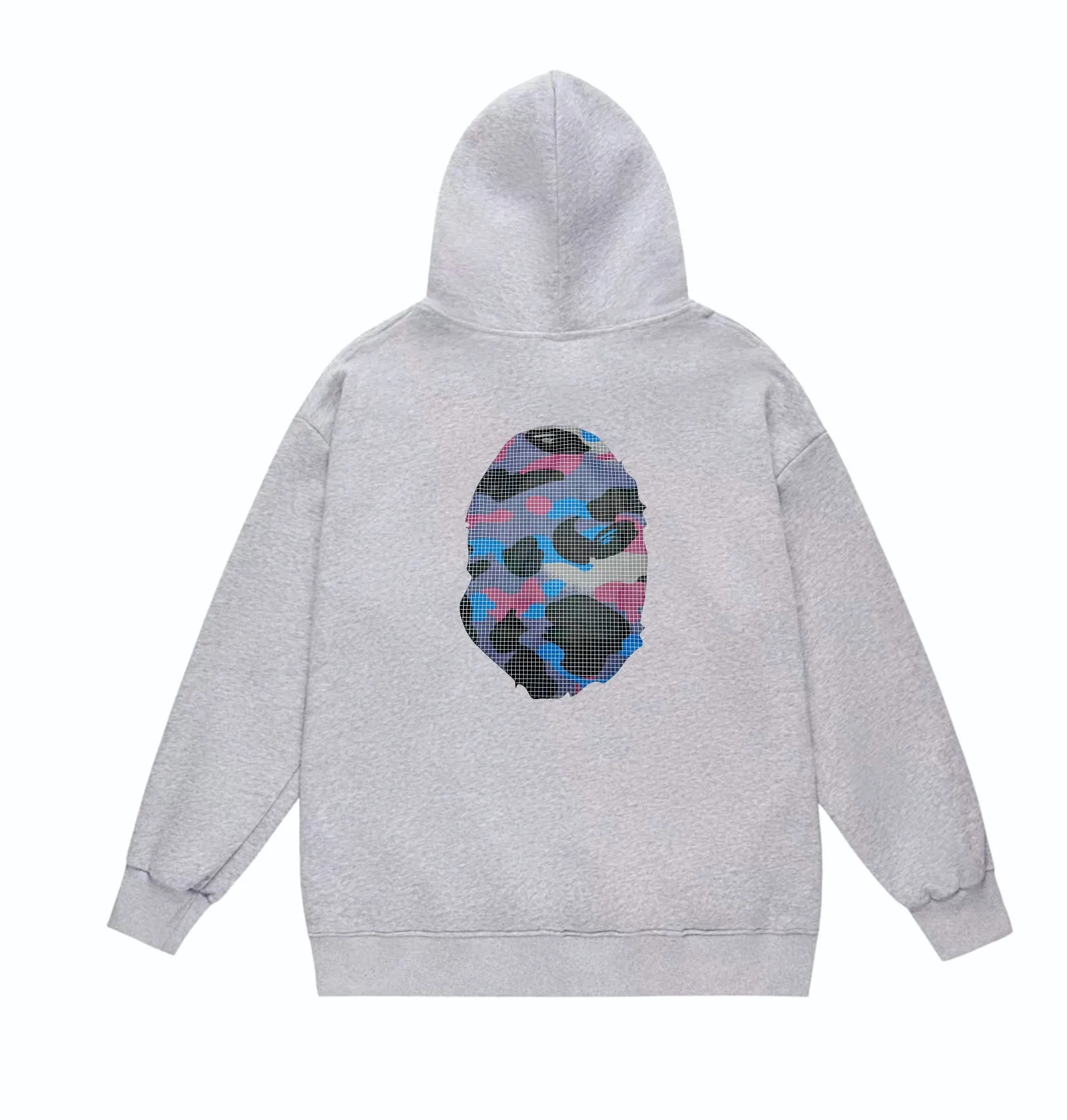 P160 model number SC845# terry 80 plus velvet 90 (top version) BAPE mesh camouflage ape head double-sided printed pattern hooded sweatshirt. Made of 380g large terry (drop shoulder large version) fabric. The texture is soft and non-pilling. Imported environmentally friendly printing glue. The pattern is bright and three-dimensional. Quality 💥Same style for men and women. The upper body is fashionable. Color: black white gray Size: S M L XL XXL