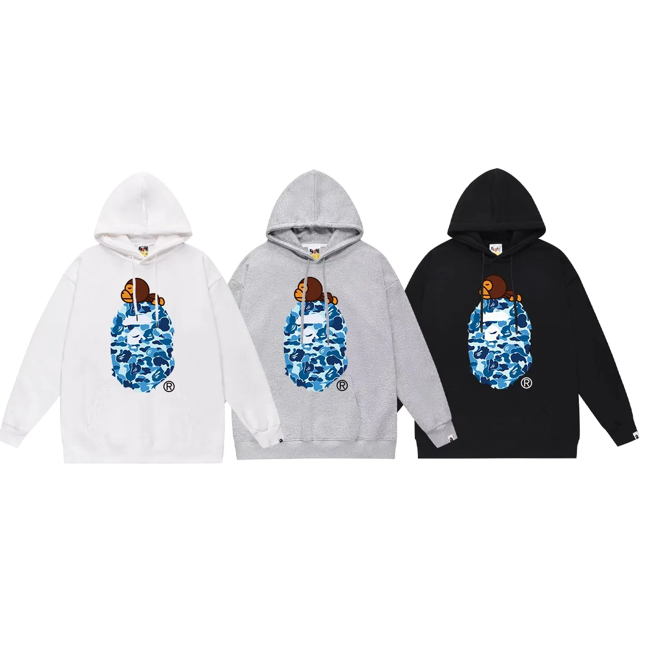 Model No. SC648# terry p160 plus velvet p180💰 (top version) BAPE ape head monkey letter printed hooded sweatshirt Made of 380g large terry 430g silver fox velvet (drop shoulder large version) fabric, soft and non-pilling, imported environmentally friendly printing glue, bright and three-dimensional pattern, quality 💥Same style for men and women, the upper body is fashionable Color: black blue white blue gray blue Size: S M L XL XXL