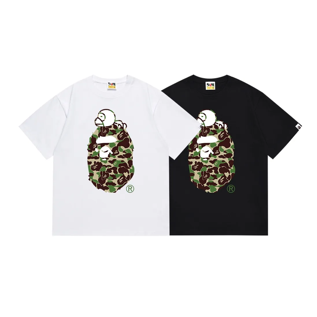 SC146#p110💰 (Top version) BAPE sleeping monkey ape head pattern short-sleeved T-shirt Made of 260 grams of high-quality high-weave pure cotton fabric, double yarn combed, soft texture and no pilling Imported environmentally friendly printing glue, bright and three-dimensional pattern, quality 💥Same style for men and women, the upper body is fashionable Color: black white Size: S M L XL XXL