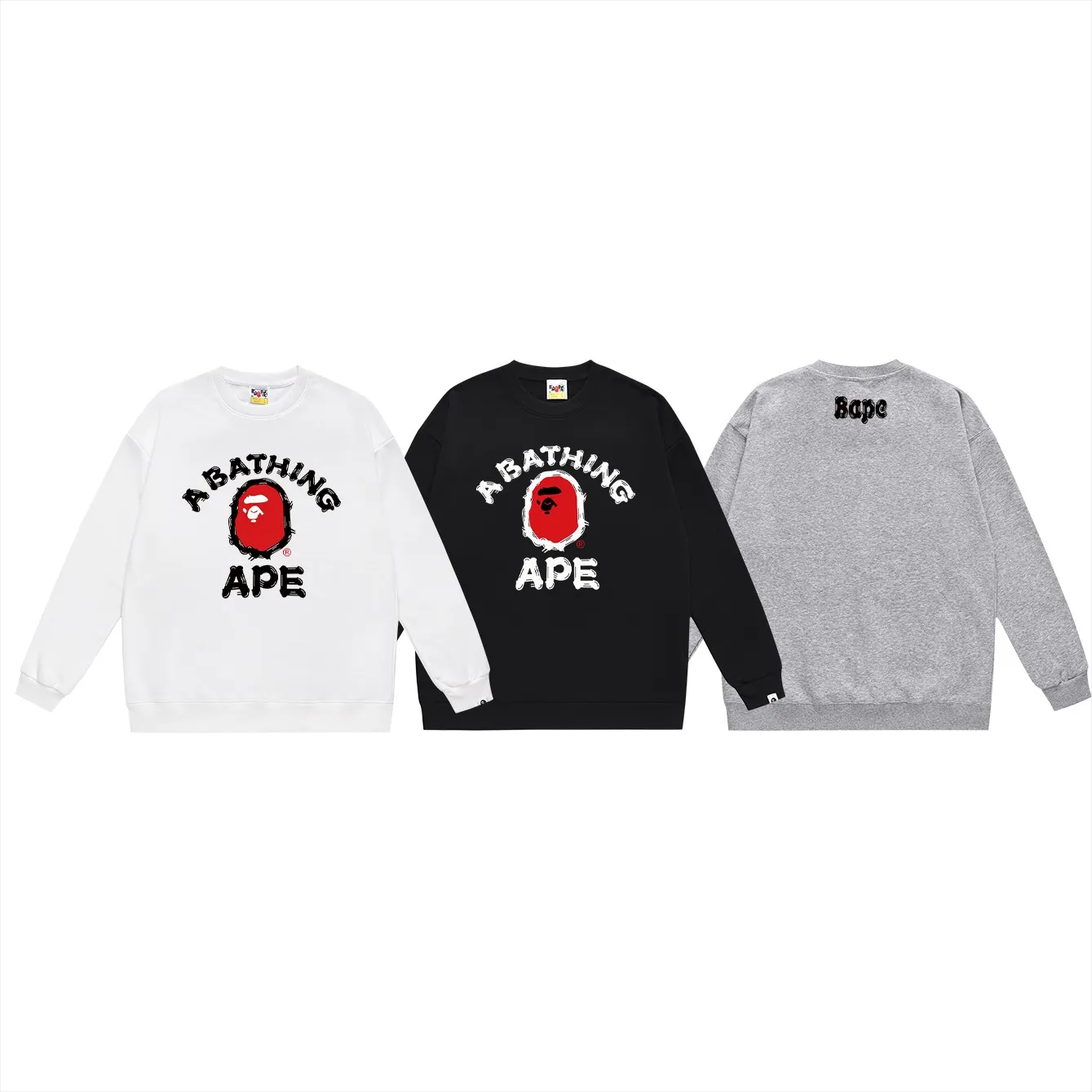 P150 model number SC497# terry 75 plus velvet 80 (top version) BAPE ape head letter brush pattern printed round neck sweatshirt Made of 350g large terry (drop shoulder large version) fabric, soft texture and no pilling Imported environmentally friendly printing glue The pattern is bright and three-dimensional Quality 💥Same style for men and women The upper body is trendy Color: black white gray Size: S M L XL XXL