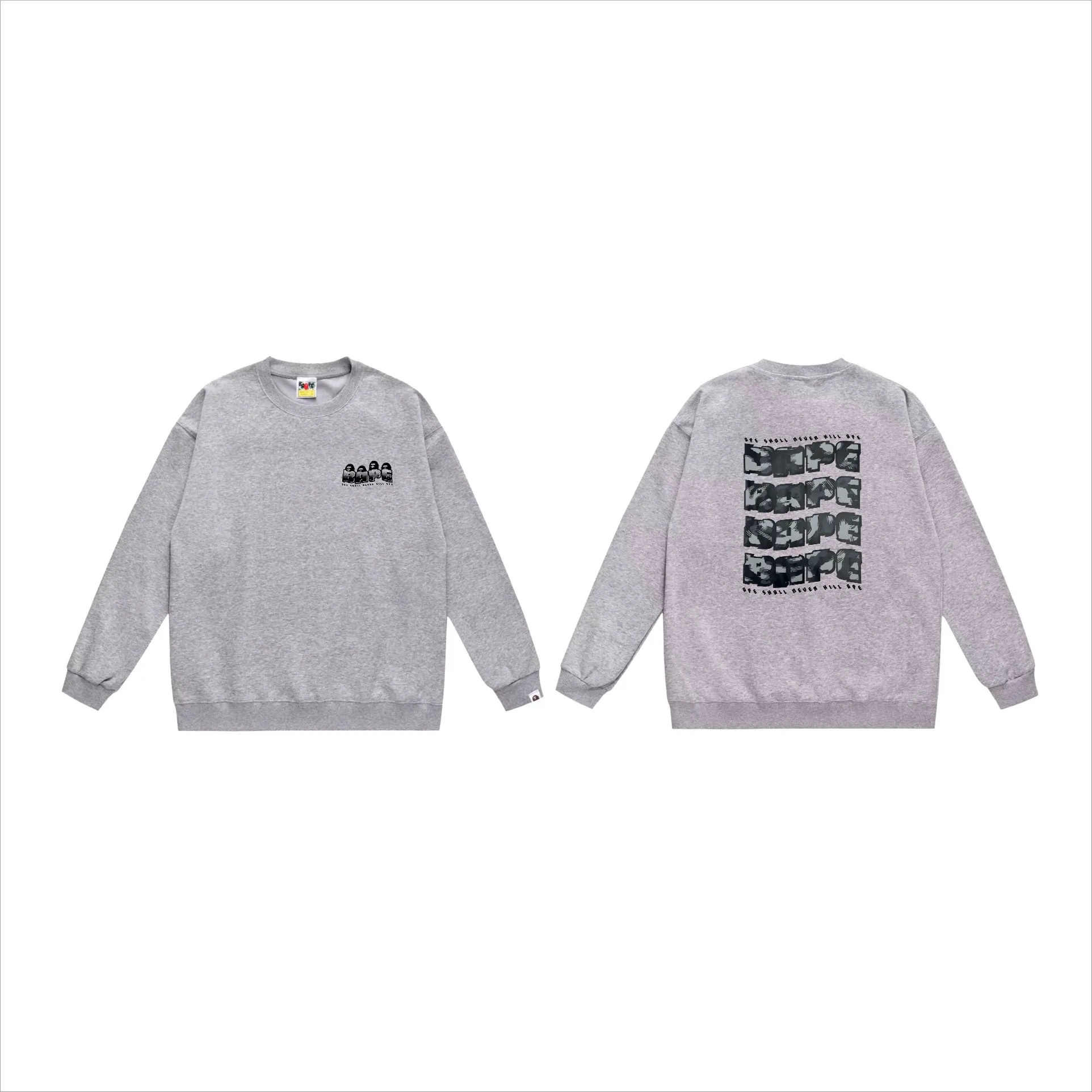 P170 model number SC558# terry 80 plus velvet 85 (top version) BAPE DISTORTION twisted camouflage ape head print pattern round neck sweatshirt Made of 350 grams of large terry (drop shoulder large version) fabric, soft texture and no pilling Imported environmentally friendly printing glue The pattern is bright and three-dimensional Quality 💥Same style for men and women The upper body is fashionable Color: black white gray Size: S M L XL XXL